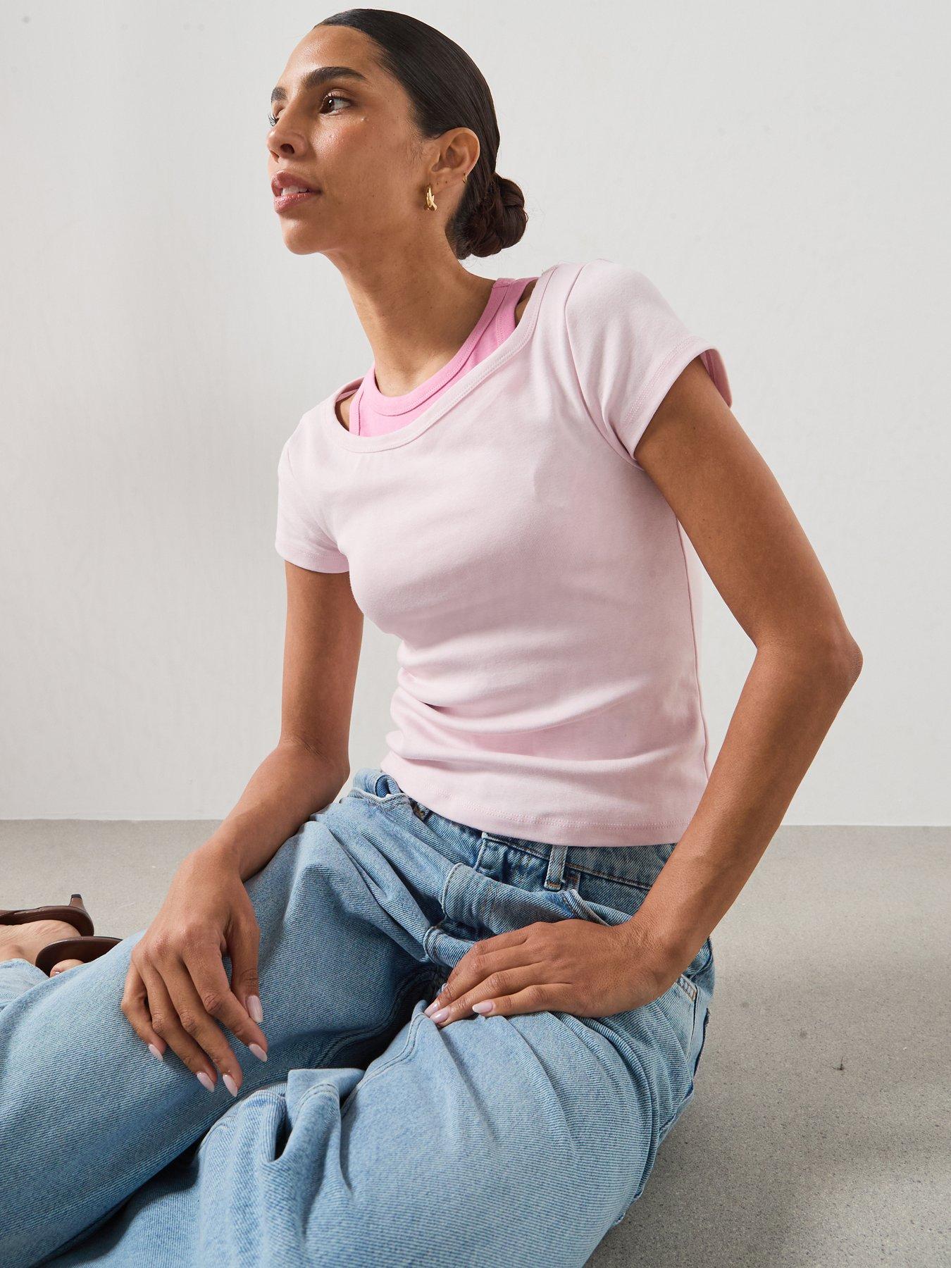 Image 6 of 6 of Mango Two Tone Contrast T-shirt - Pink