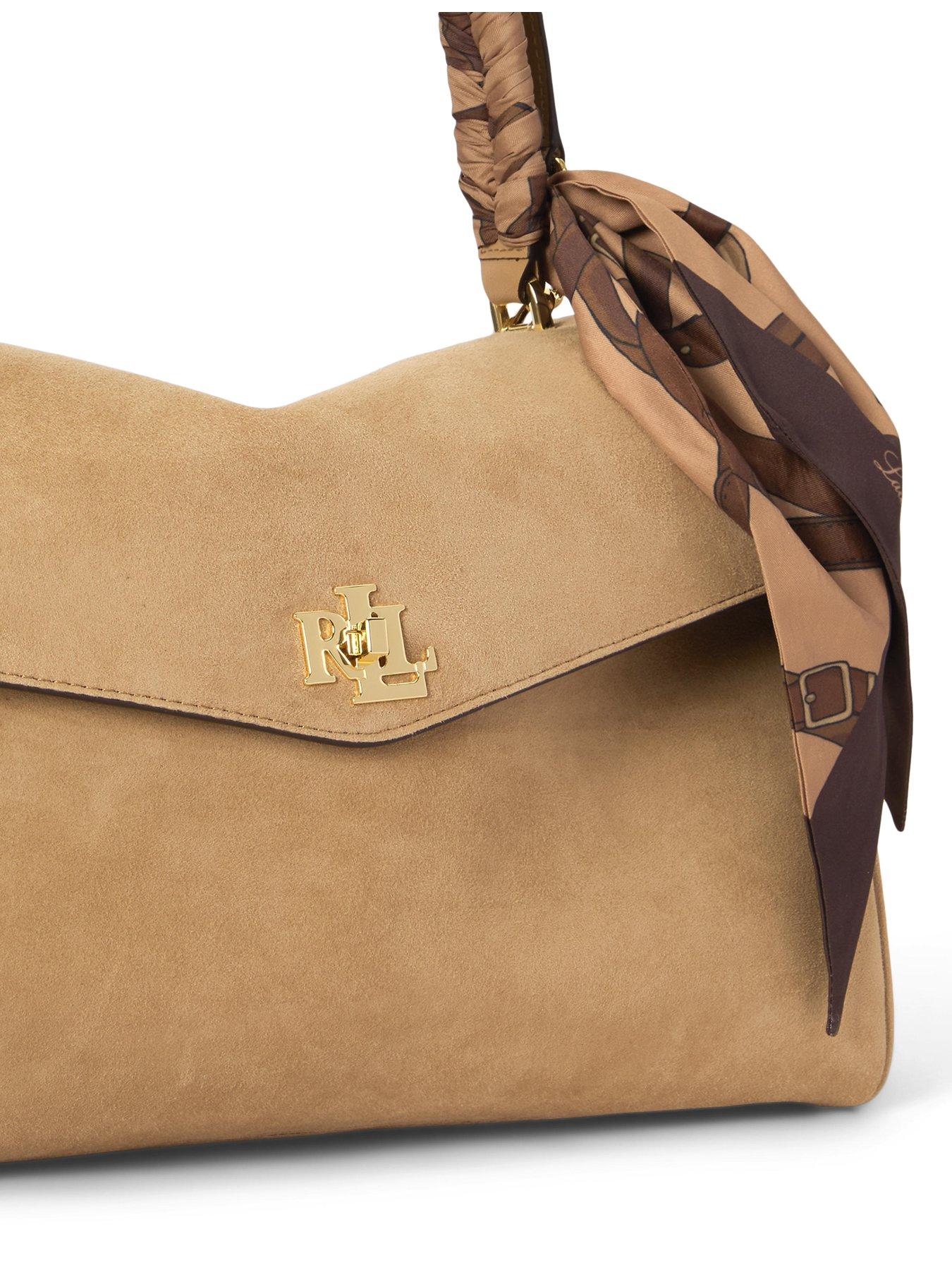 Image 5 of 5 of Lauren by Ralph Lauren Womens Farrah Suede Adjustable Strap Satchel - Beige