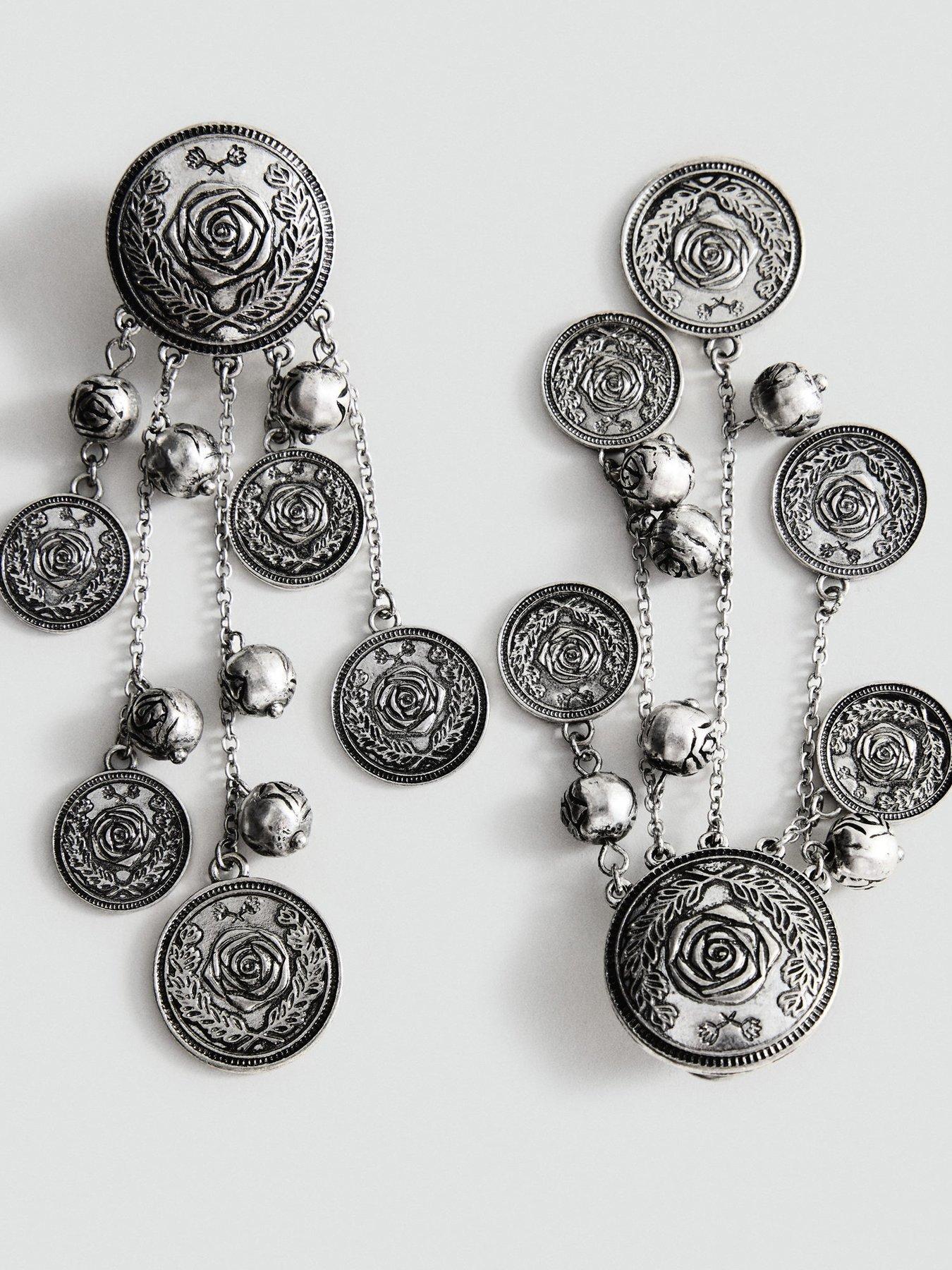 Image 2 of 3 of Mango Engraved Detail Drop Earrings - Silver