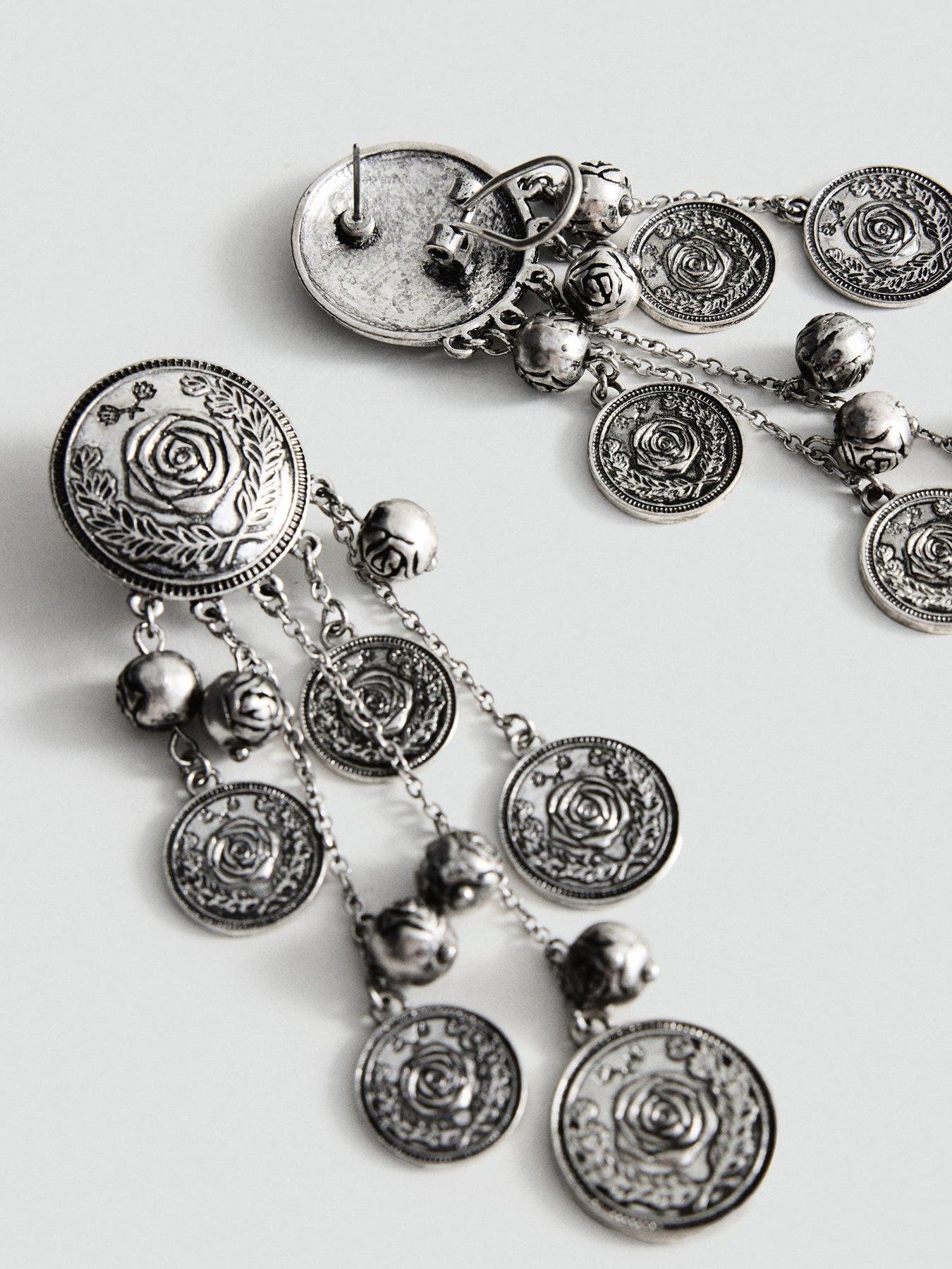 Image 3 of 3 of Mango Engraved Detail Drop Earrings - Silver