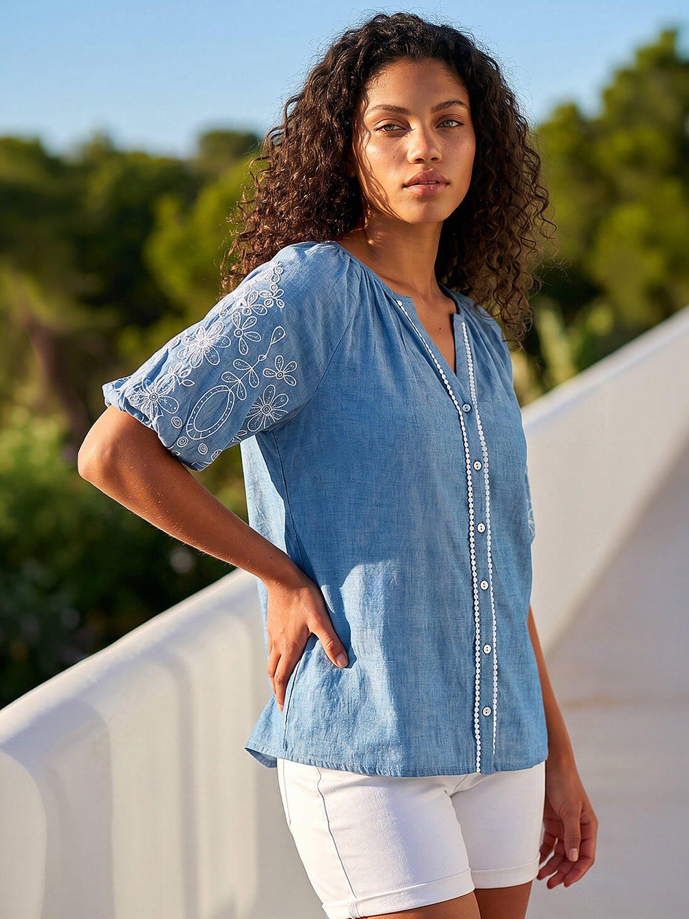 Roman Petite Embroidered V-neck Top