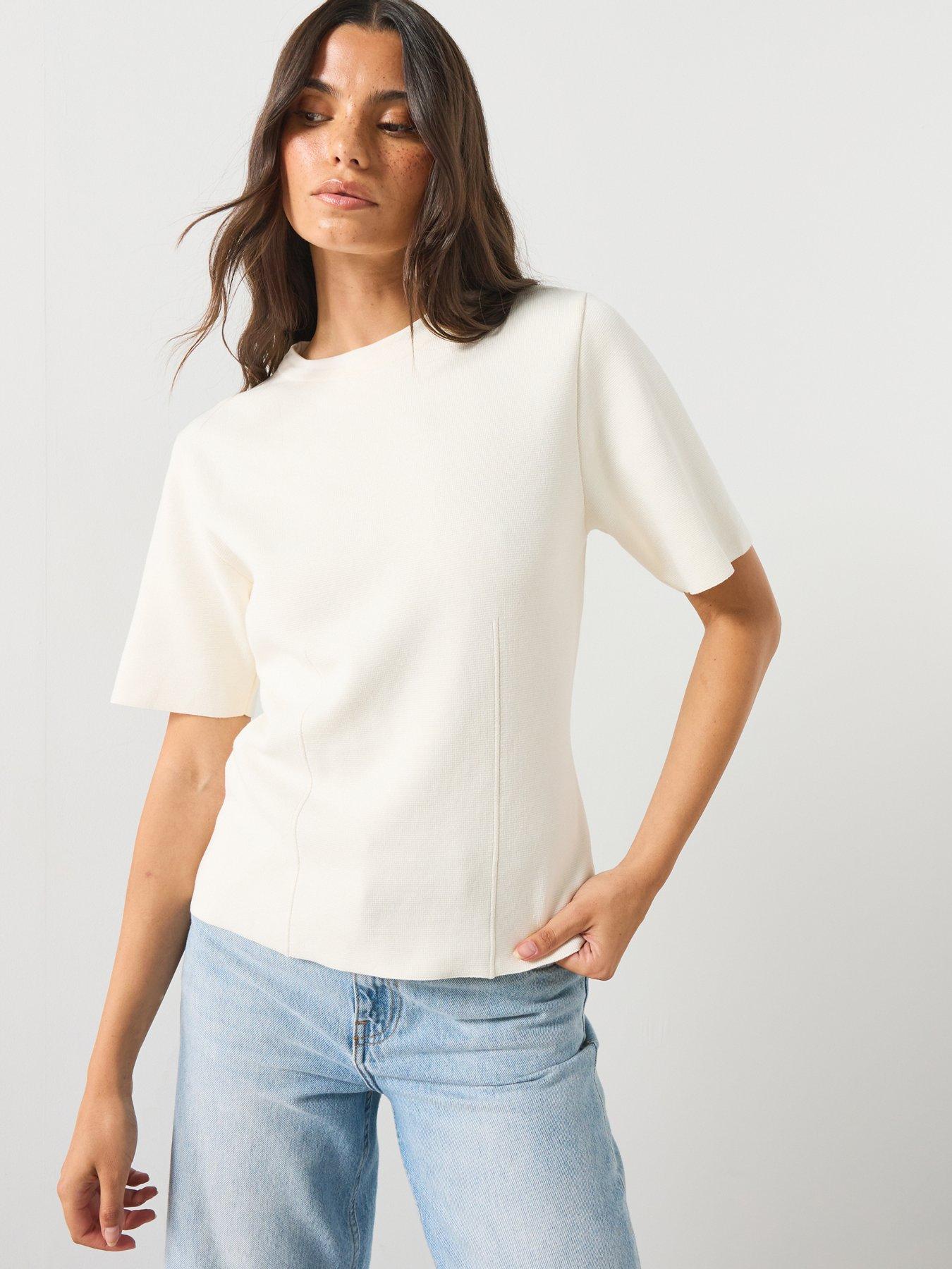 Mango Short-sleeved Fine-knit Sweater - Cream