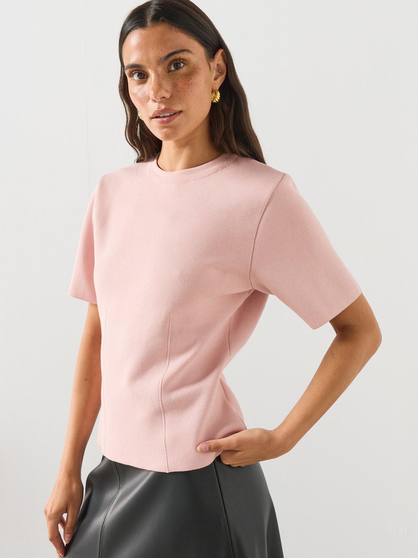 Mango Short-sleeved Fine-knit Sweater - Pastel Pink