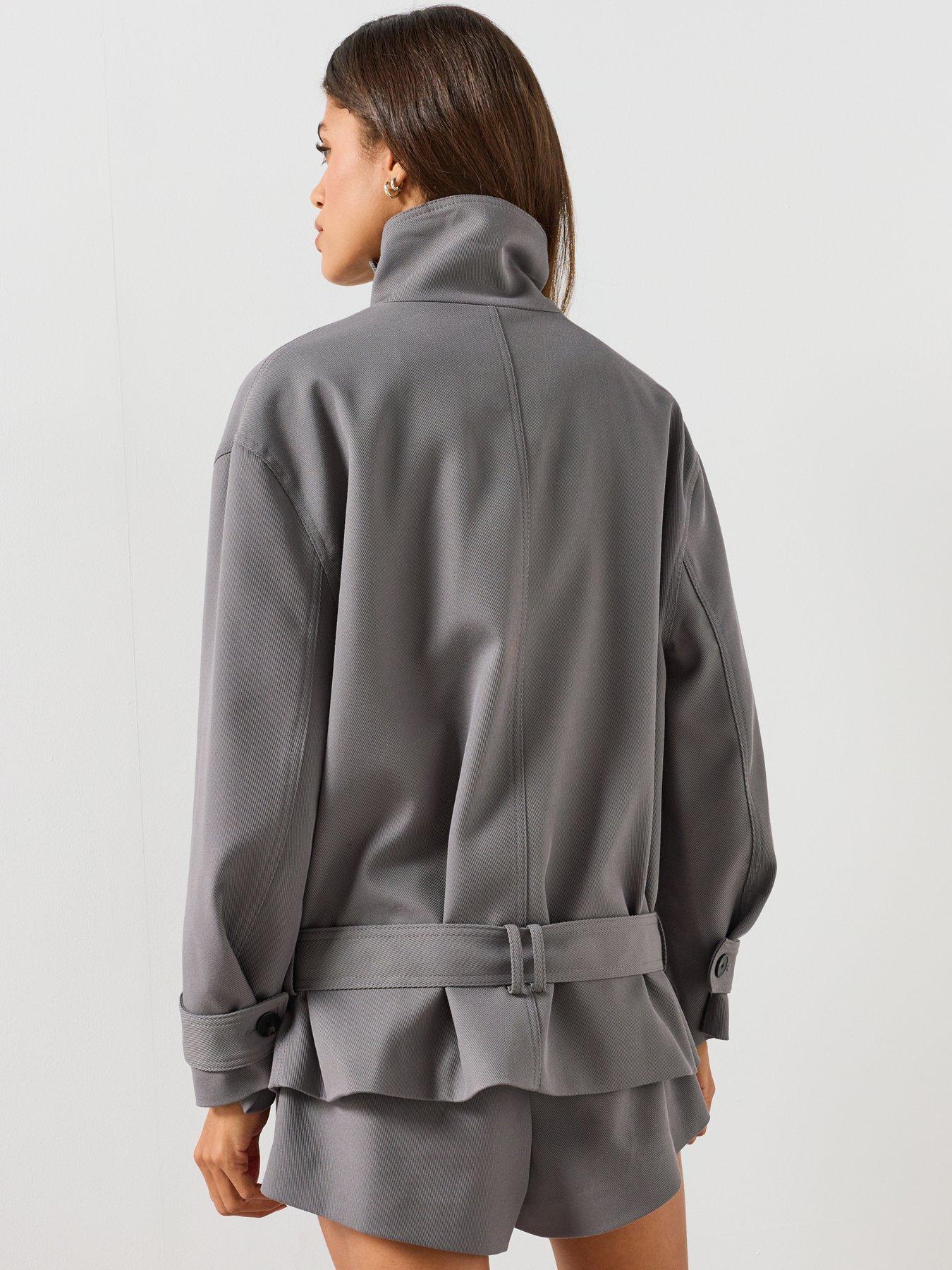 Image 2 of 6 of Mango Funnel Neck Belted Trench Coat - Grey