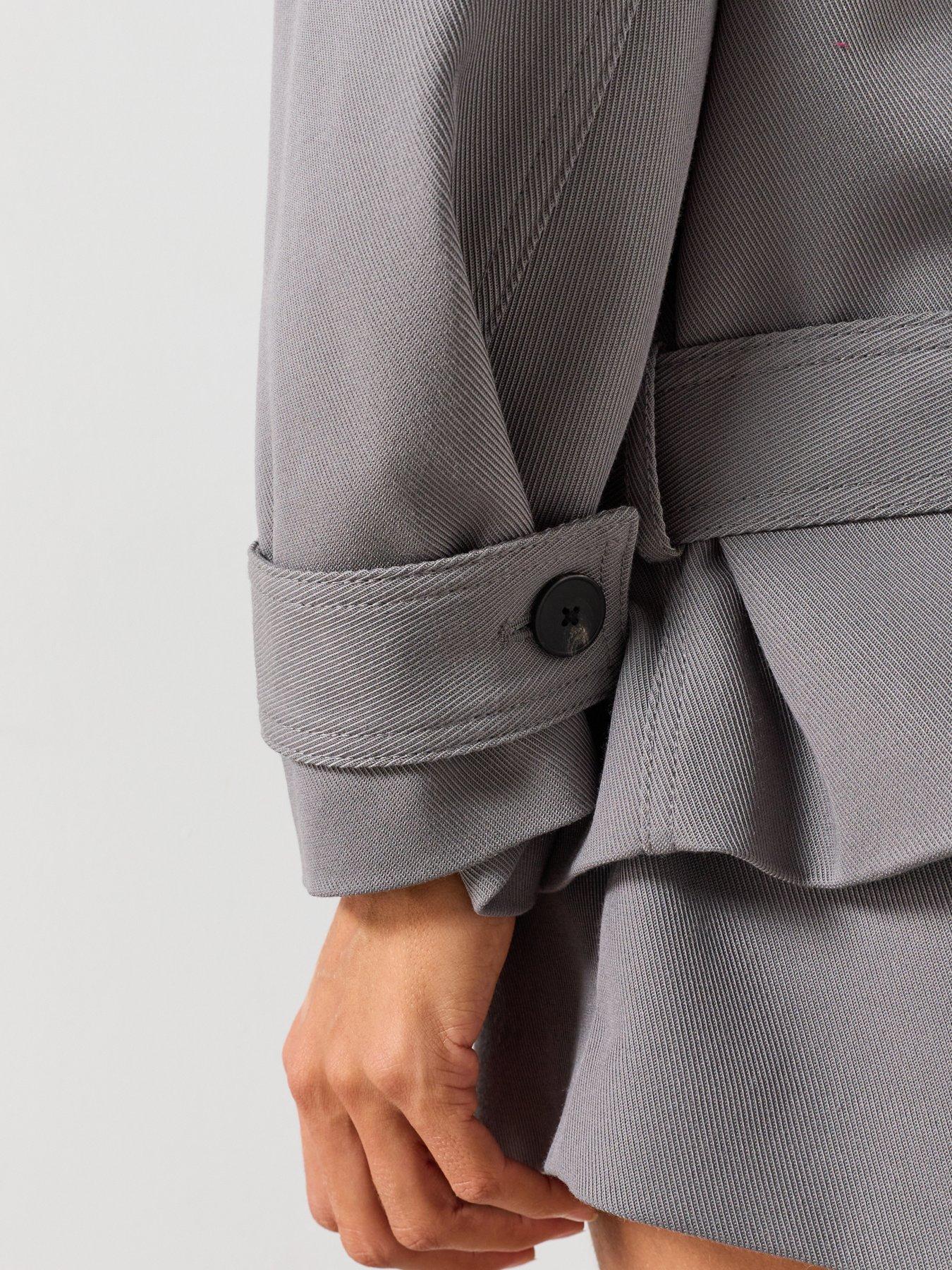 Image 6 of 6 of Mango Funnel Neck Belted Trench Coat - Grey