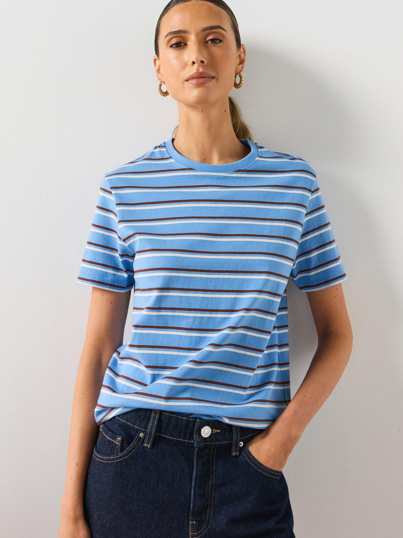 Mango Striped Cotton T-Shirt - Blue