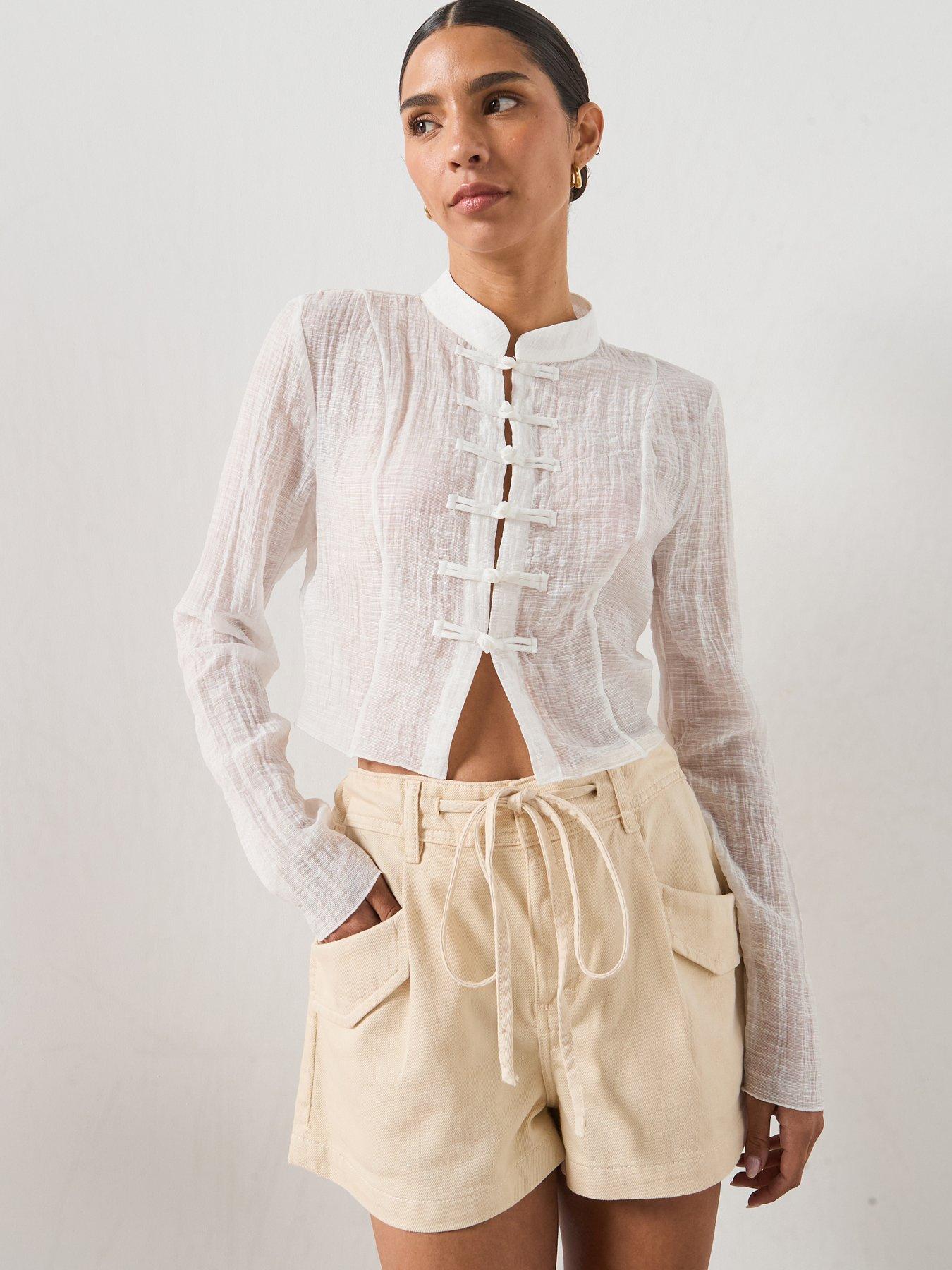 Mango Semi-Transparent Textured Georgette Blouse - White