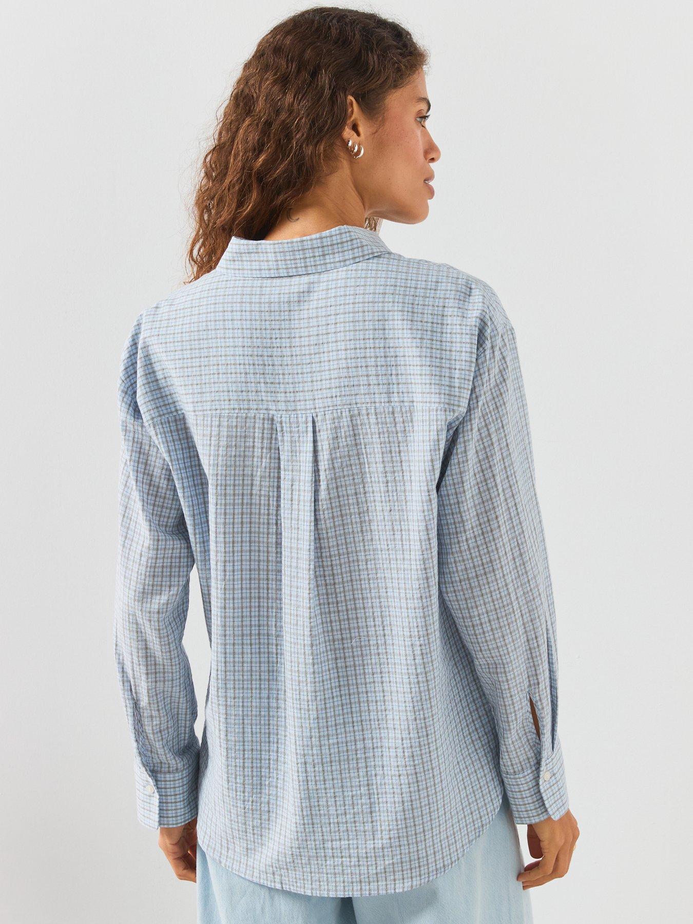 Image 2 of 6 of Mango Check Cotton Shirt - Blue