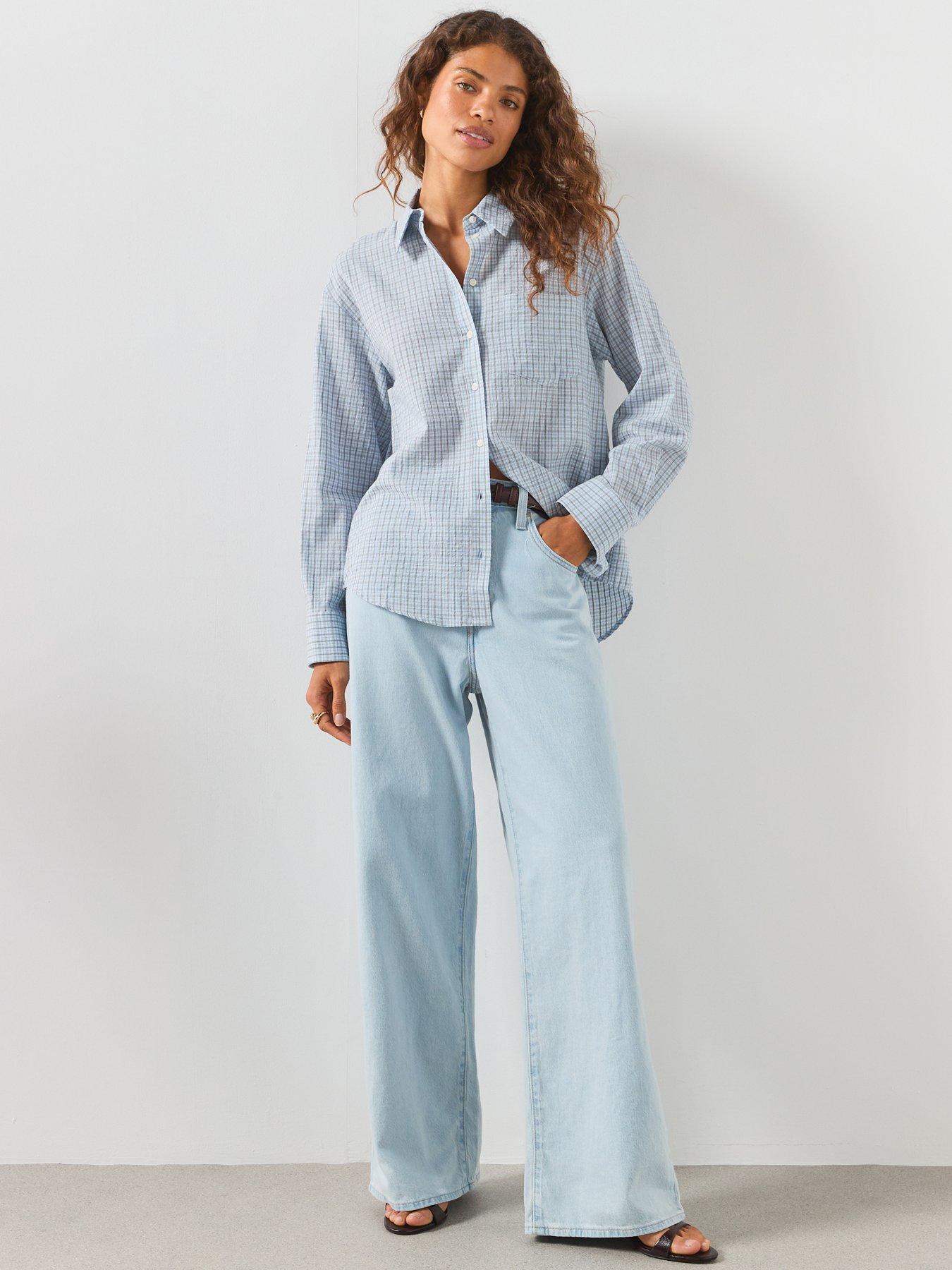 Image 3 of 6 of Mango Check Cotton Shirt - Blue