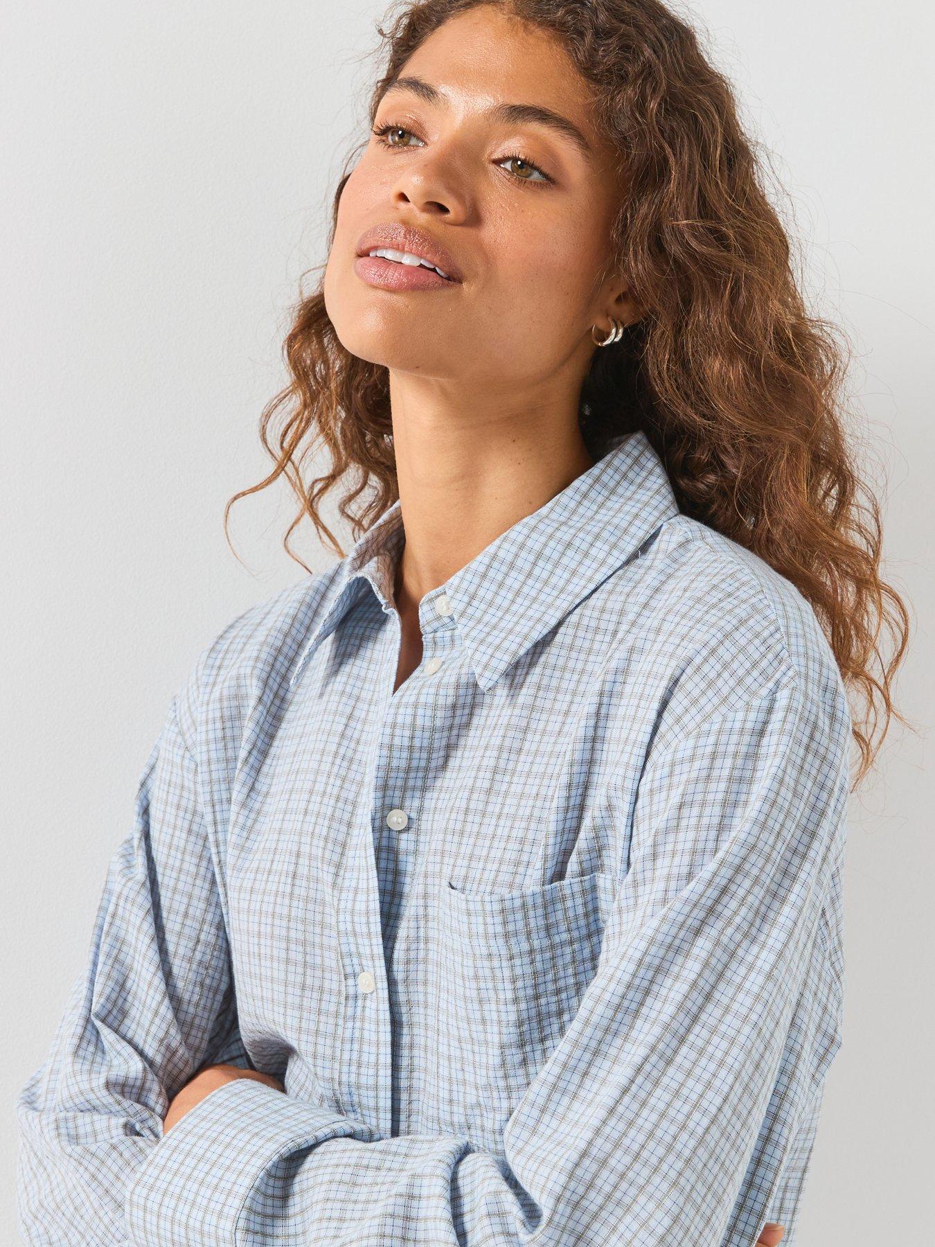 Image 5 of 6 of Mango Check Cotton Shirt - Blue