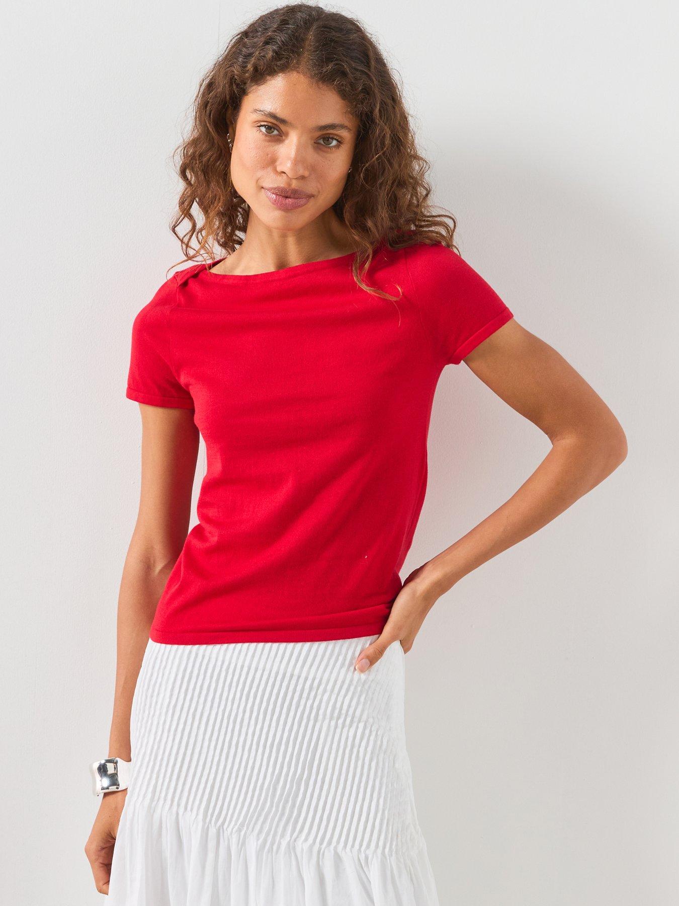 Mango Short Sleeve Fine Knit Sweater - Red