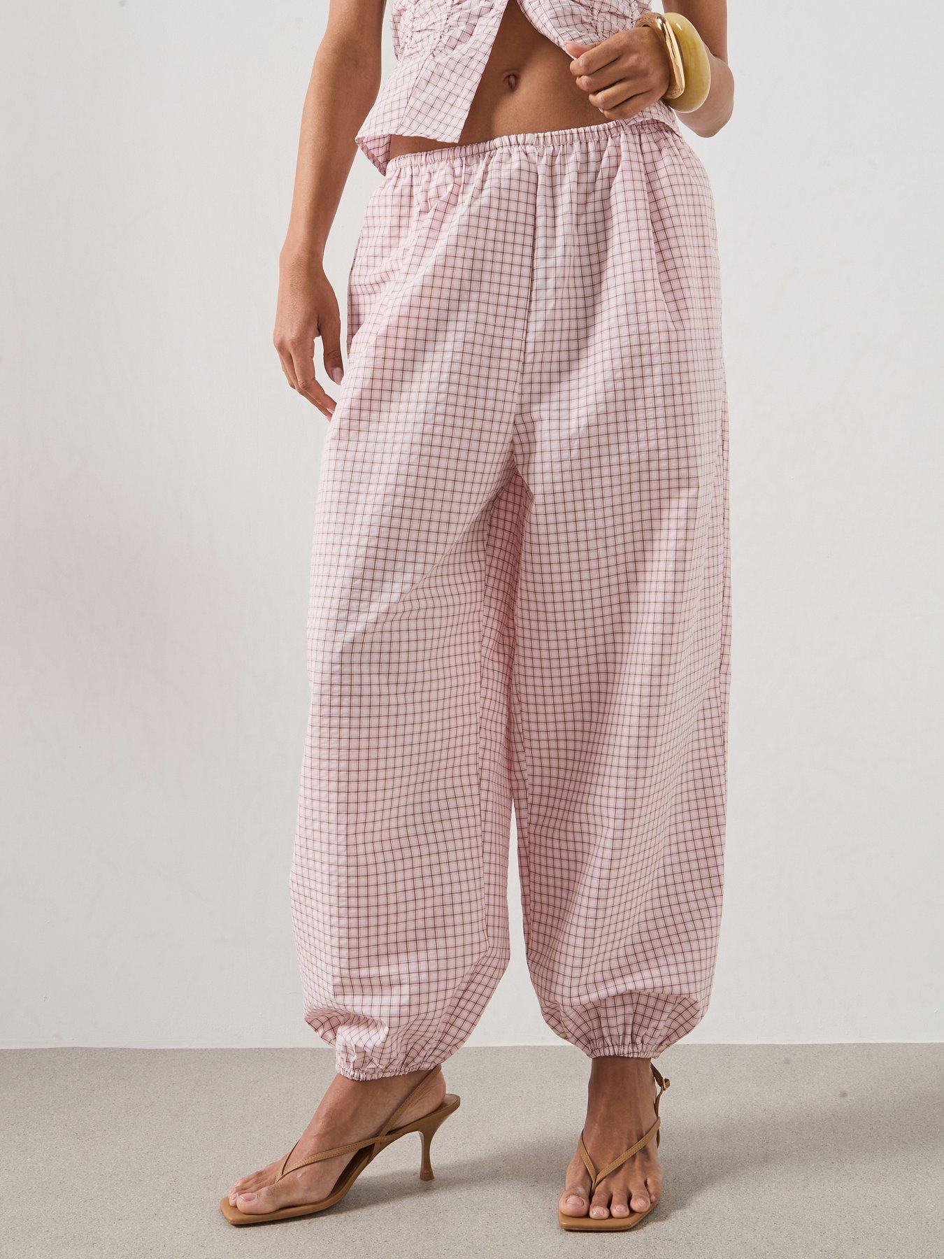 Image 1 of 6 of Mango Checked Plaid Co-Ord Baggy Trousers - Pink