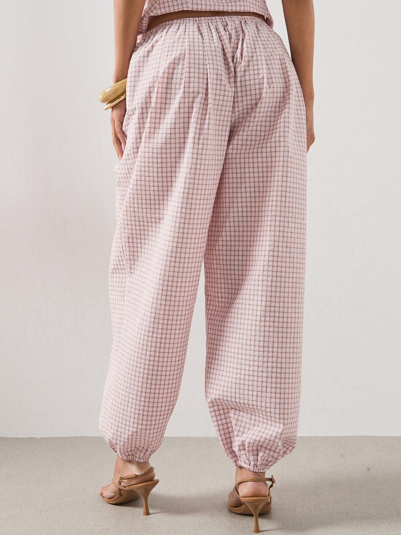 Image 2 of 6 of Mango Checked Plaid Co-Ord Baggy Trousers - Pink
