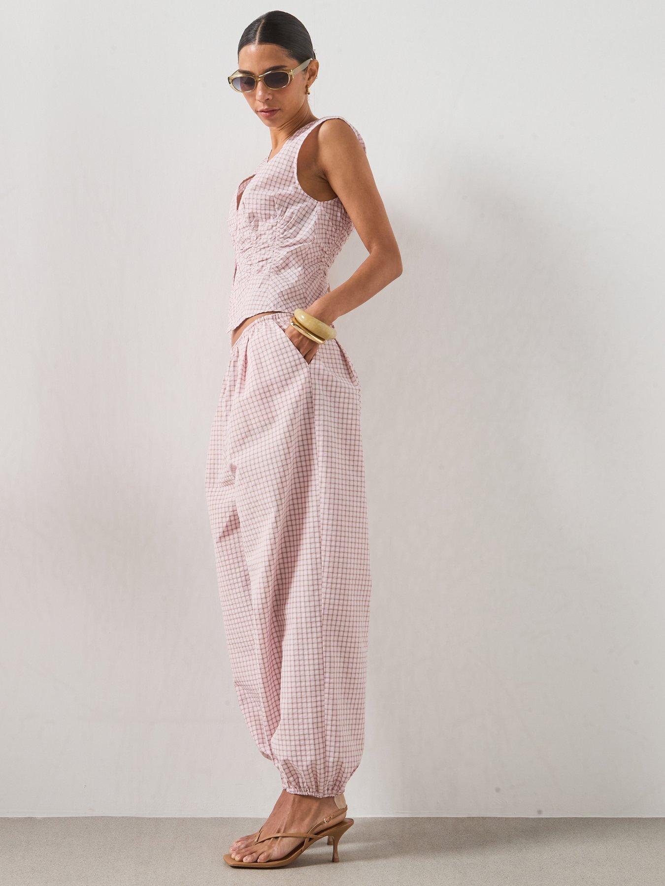 Image 5 of 6 of Mango Checked Plaid Co-Ord Baggy Trousers - Pink