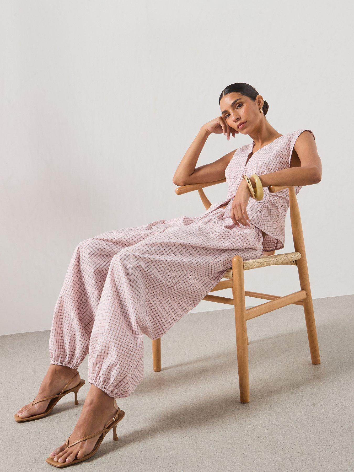 Image 6 of 6 of Mango Checked Plaid Co-Ord Baggy Trousers - Pink