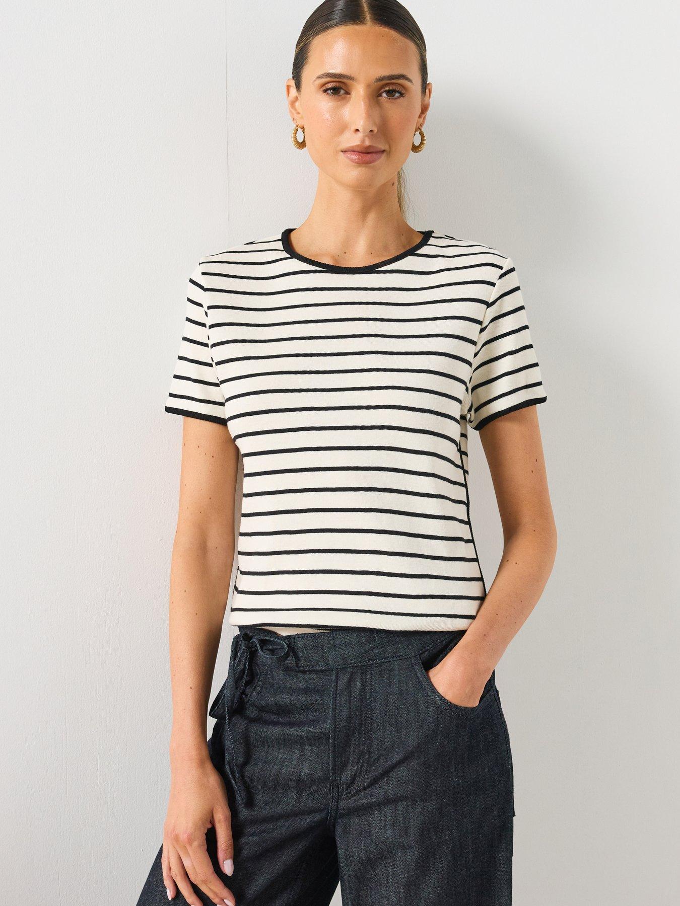 Mango Breton Stripe Short Sleeve T-Shirt - Black