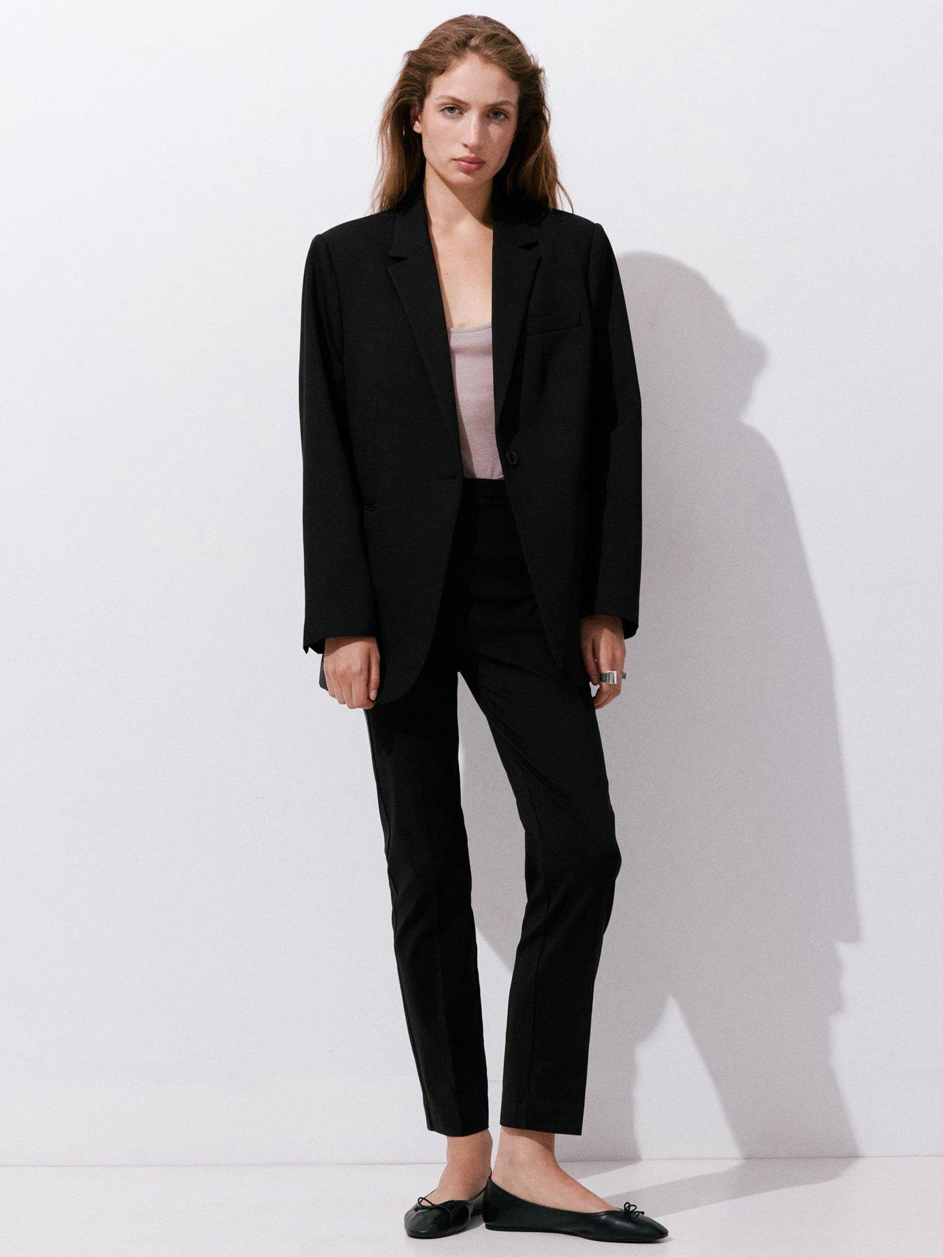 Image 1 of 5 of Mango Womens Straight-Cut Cropped Trousers - Black