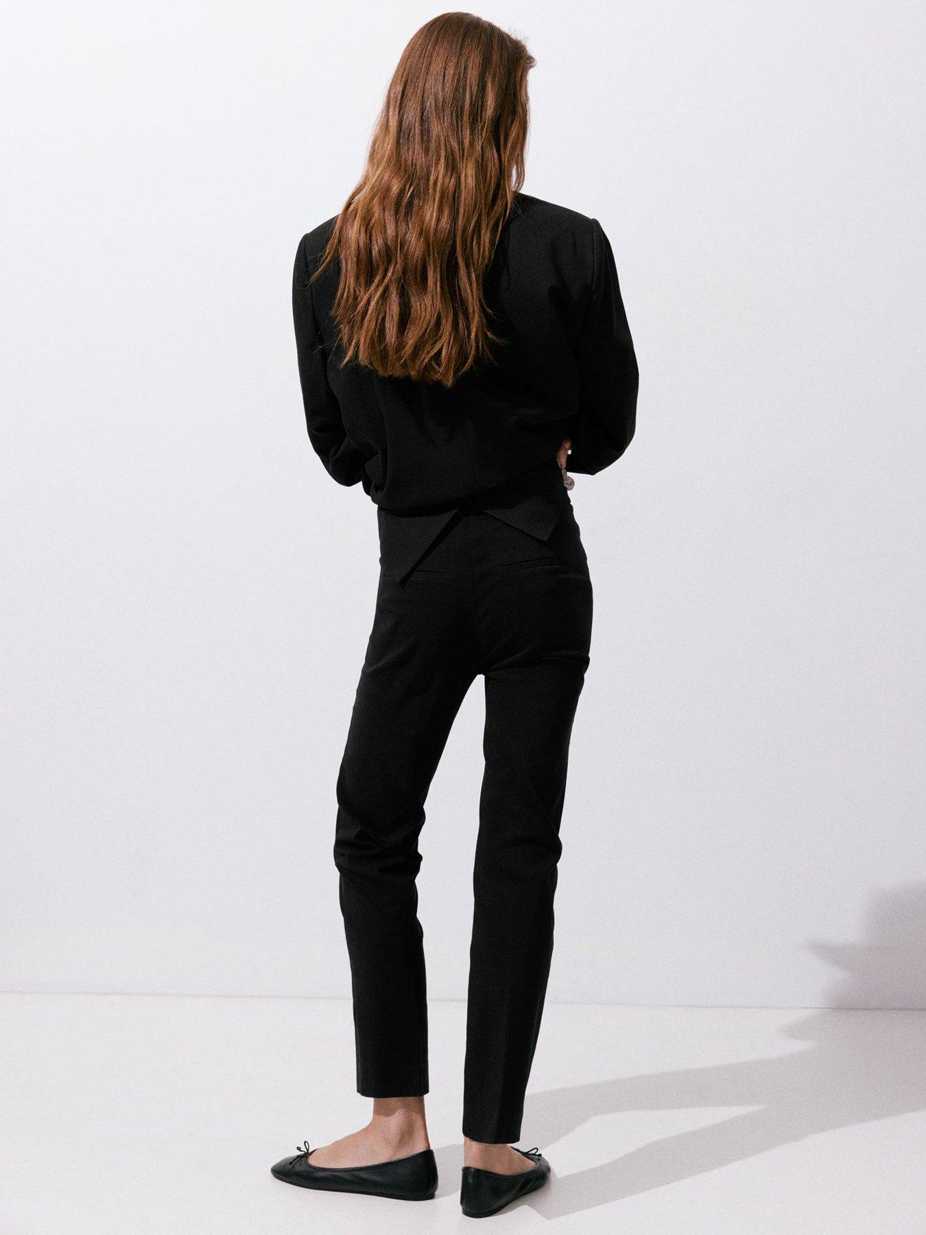 Image 2 of 5 of Mango Womens Straight-Cut Cropped Trousers - Black