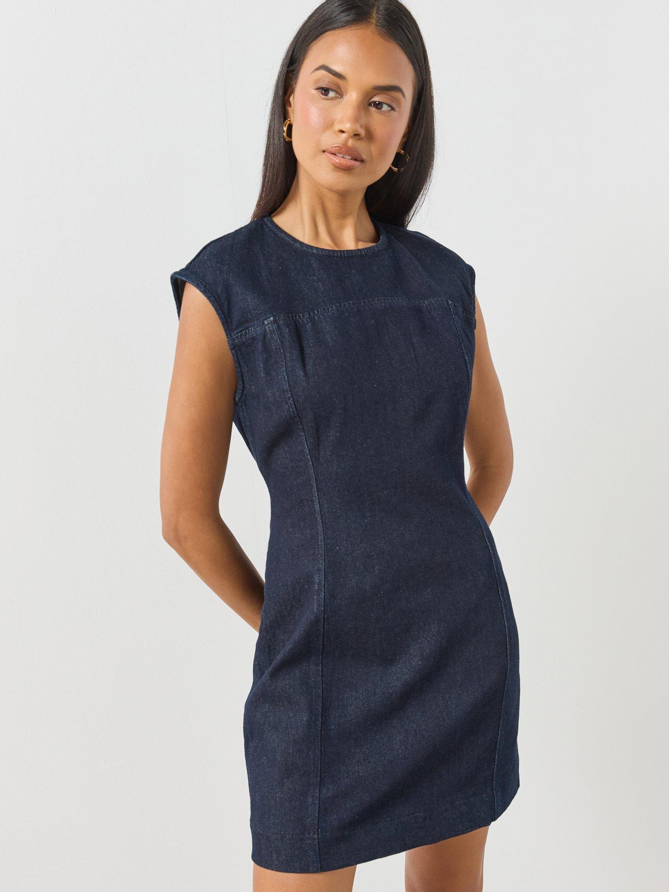 Mango Denim Mini Dress with Topstitching Details - Blue