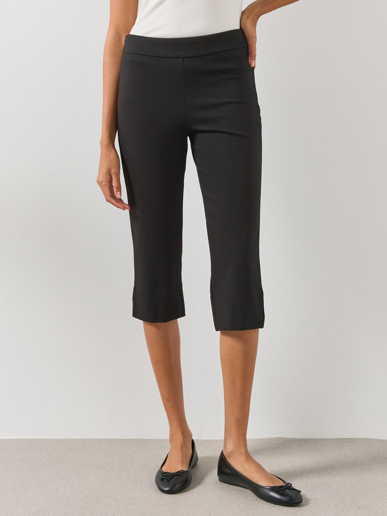 Mango Cropped Capri Trousers with Side Hem Openings - Black