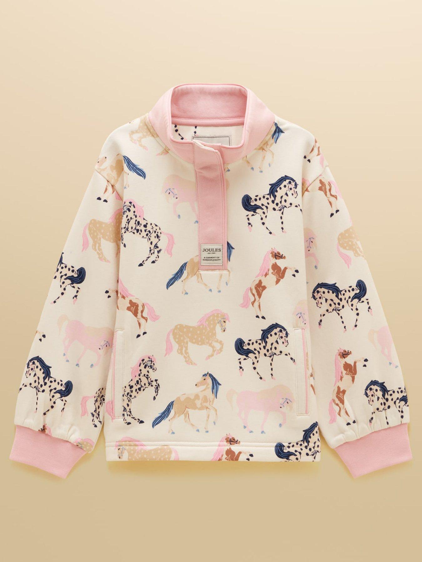Image 1 of 6 of Joules Girls Burnham Horse Print Sweat - Cream