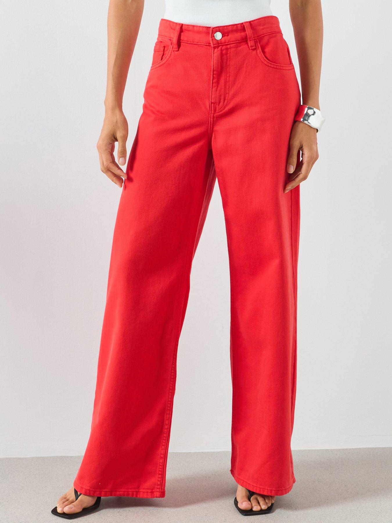 Mango Low Rise Wide Leg Jeans - Red