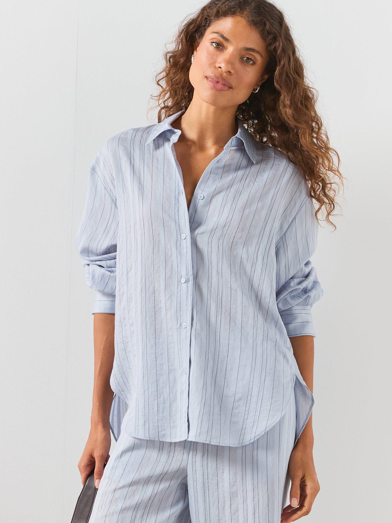 Mango Oversize Striped Co-Ord Shirt  - Blue