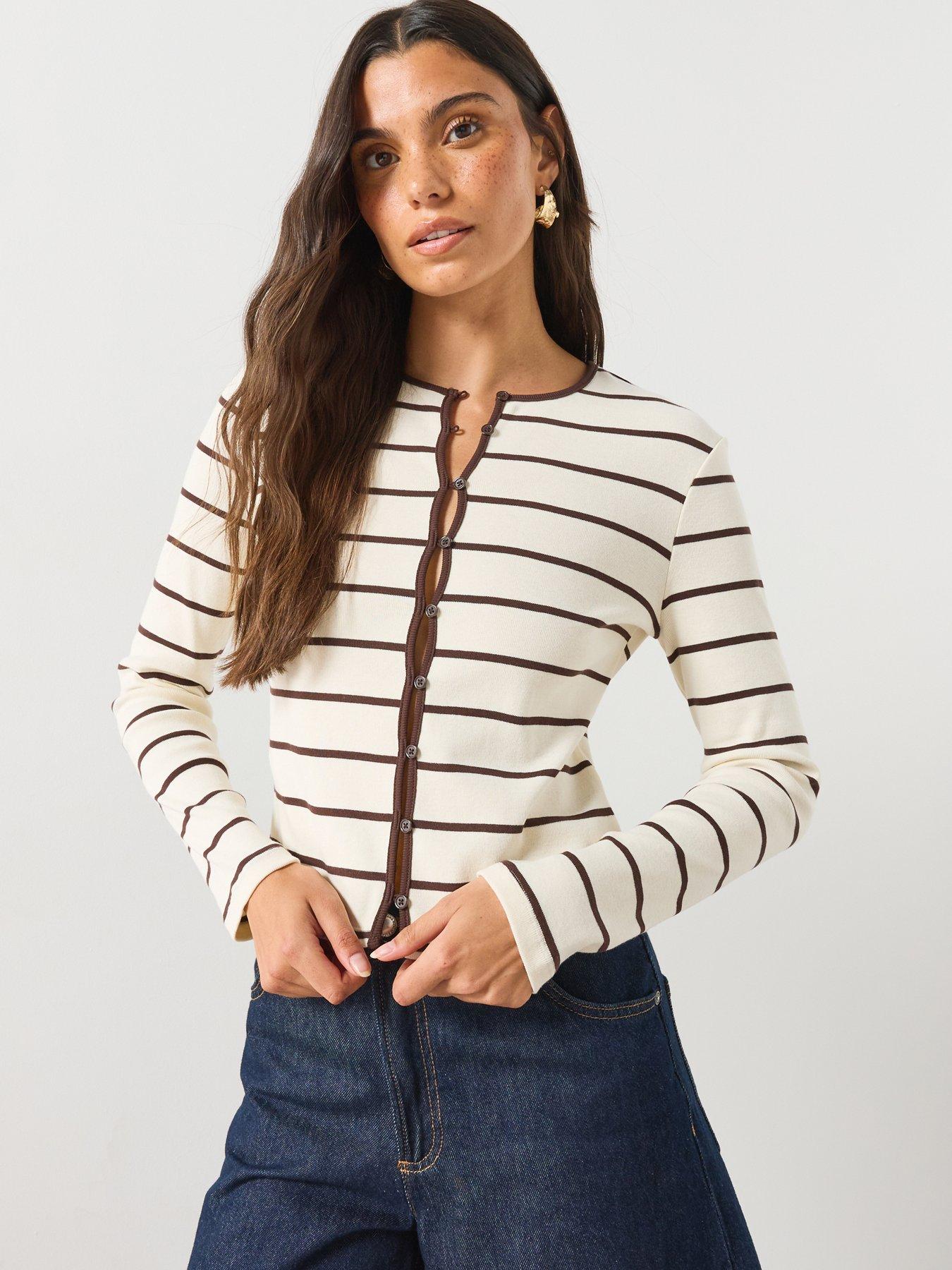 Mango Stripped Knit Cardigan - Cream