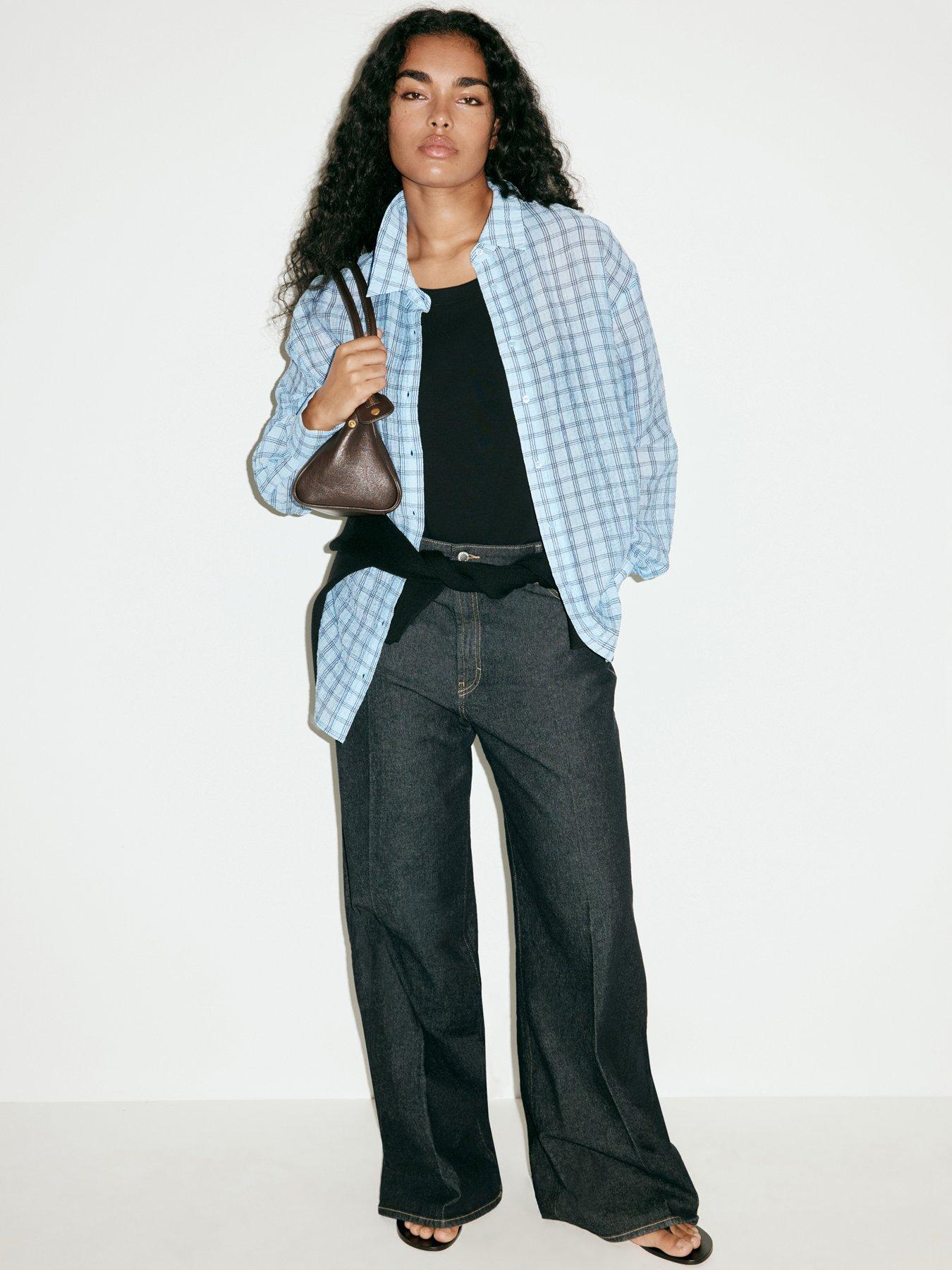 Mango Checked Texture Lyocell Shirt - Blue