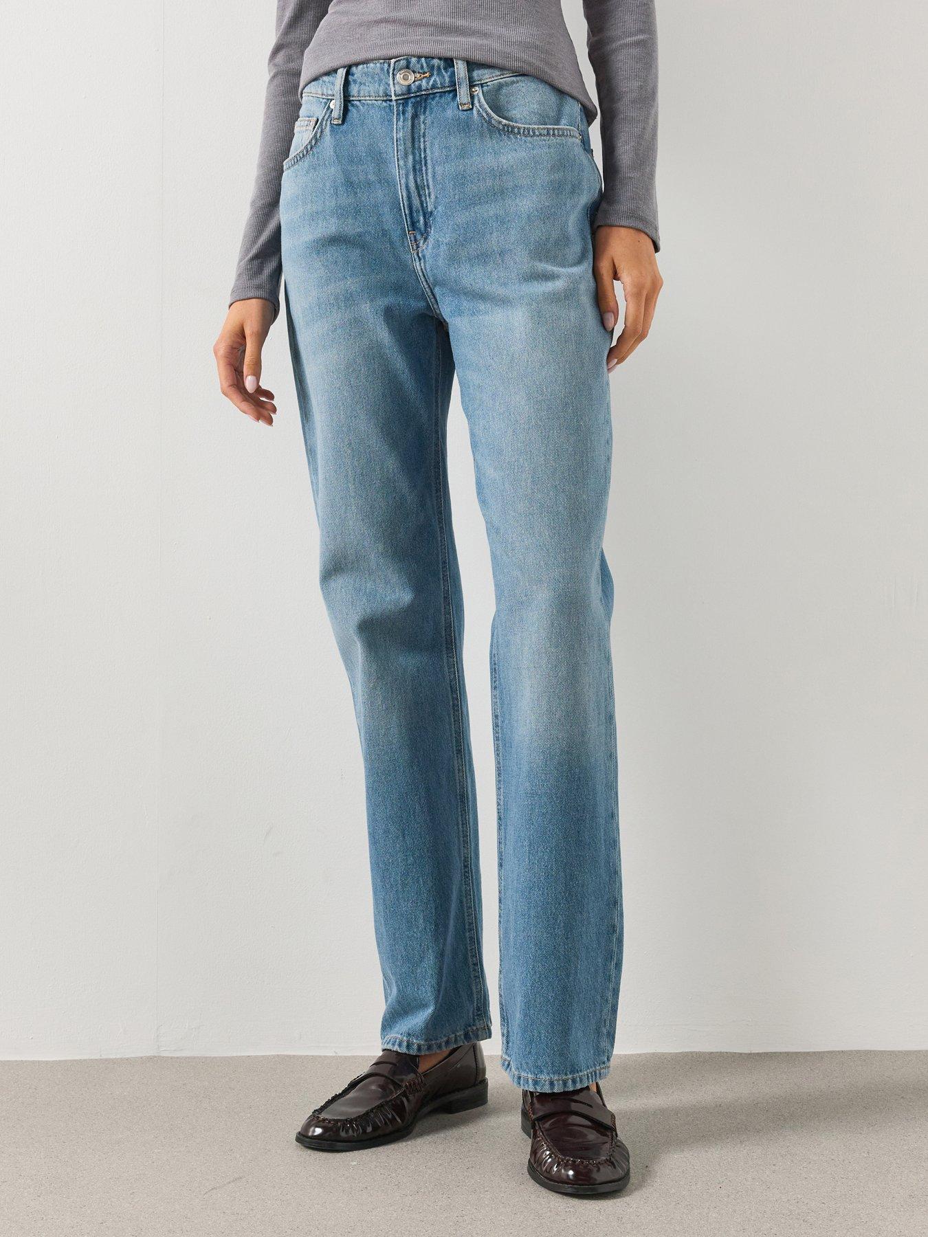 Mango Women's High Waisted Straight Leg Jeans - Blue