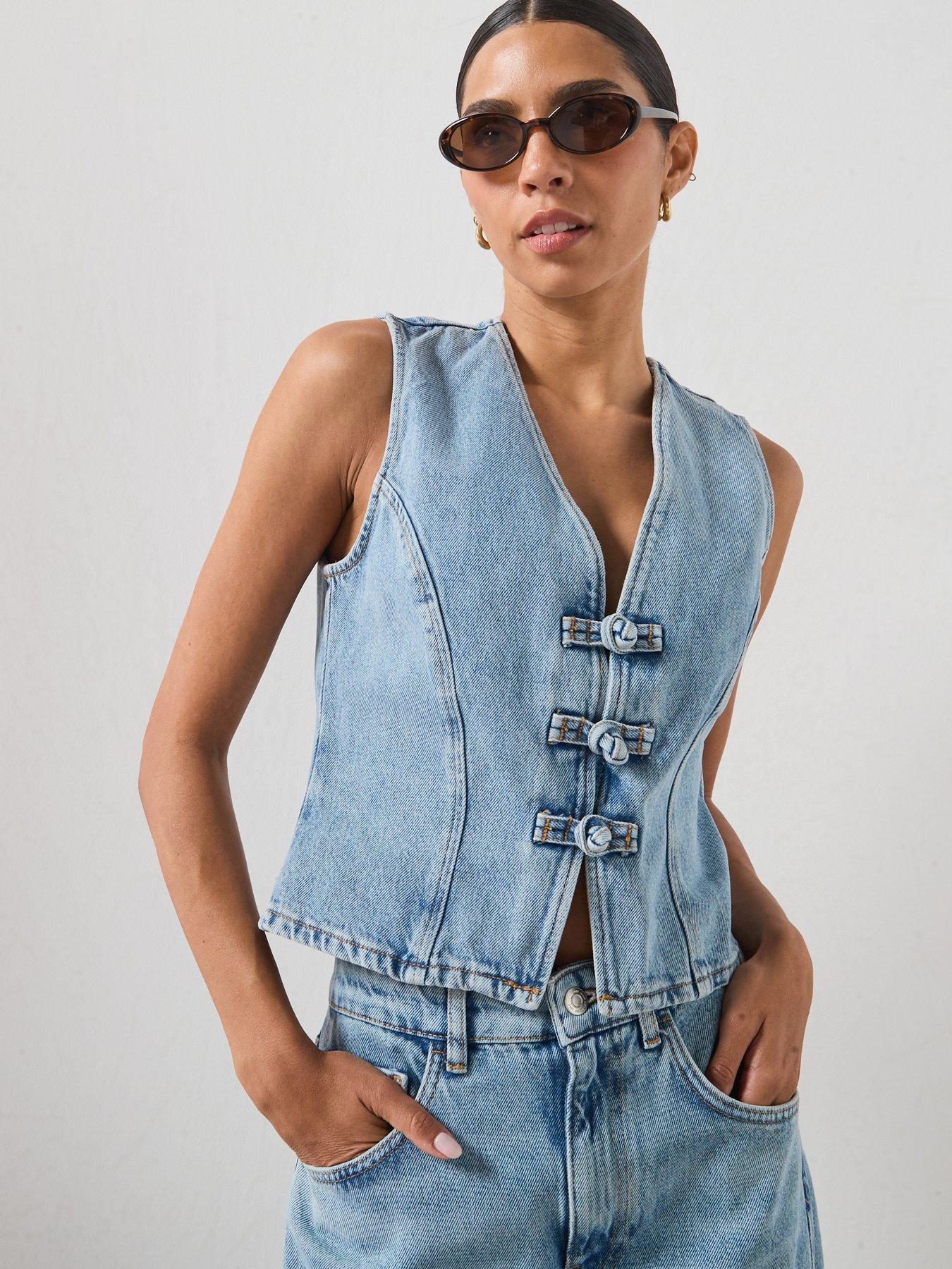 Mango Toggle Denim Co-Ord Top  - Blue