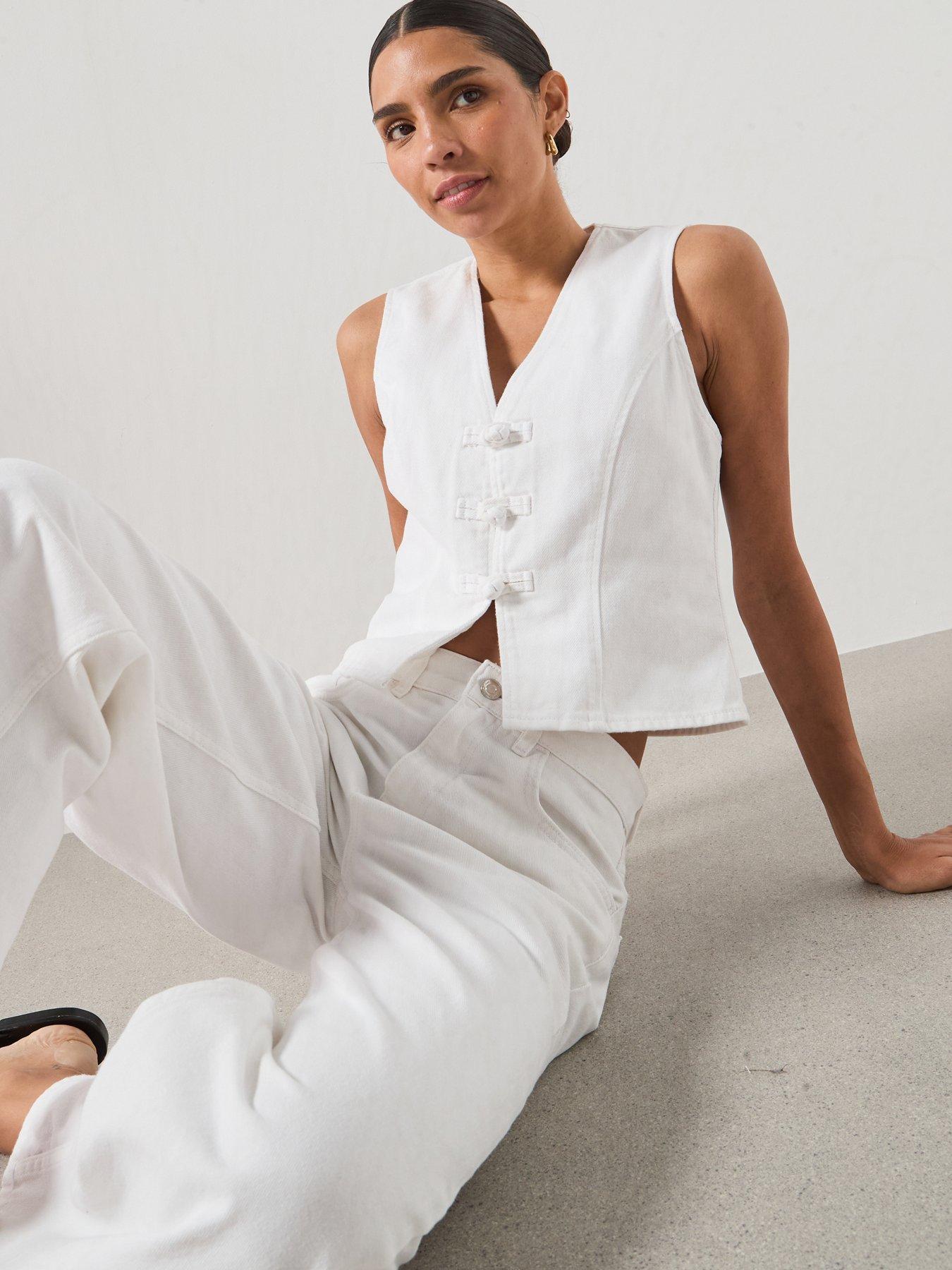 Image 6 of 6 of Mango Toggle Denim Co-Ords Top - White