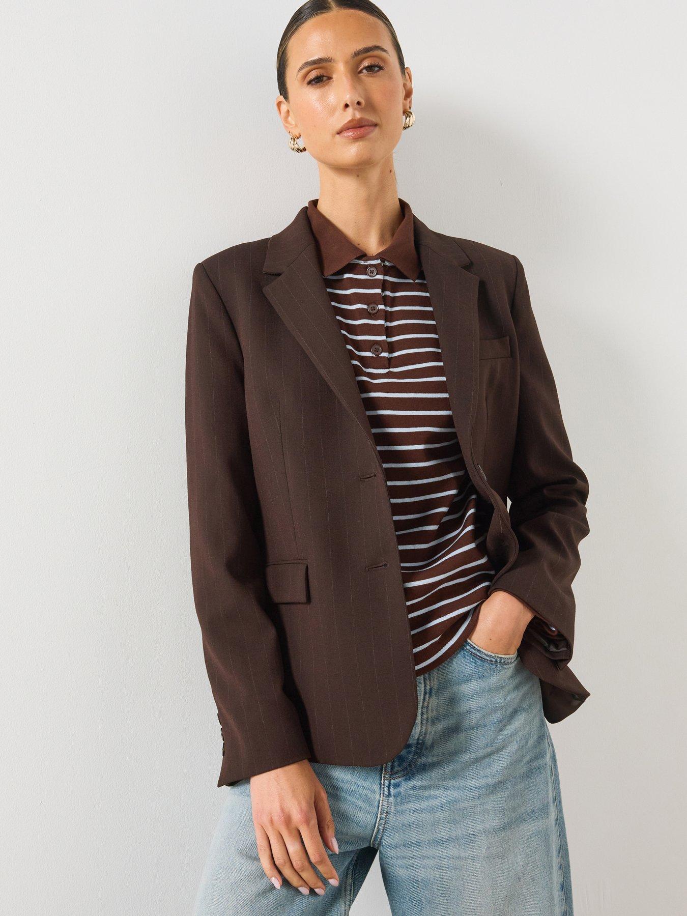 Mango Straight-Fit Suit Blazer - Brown