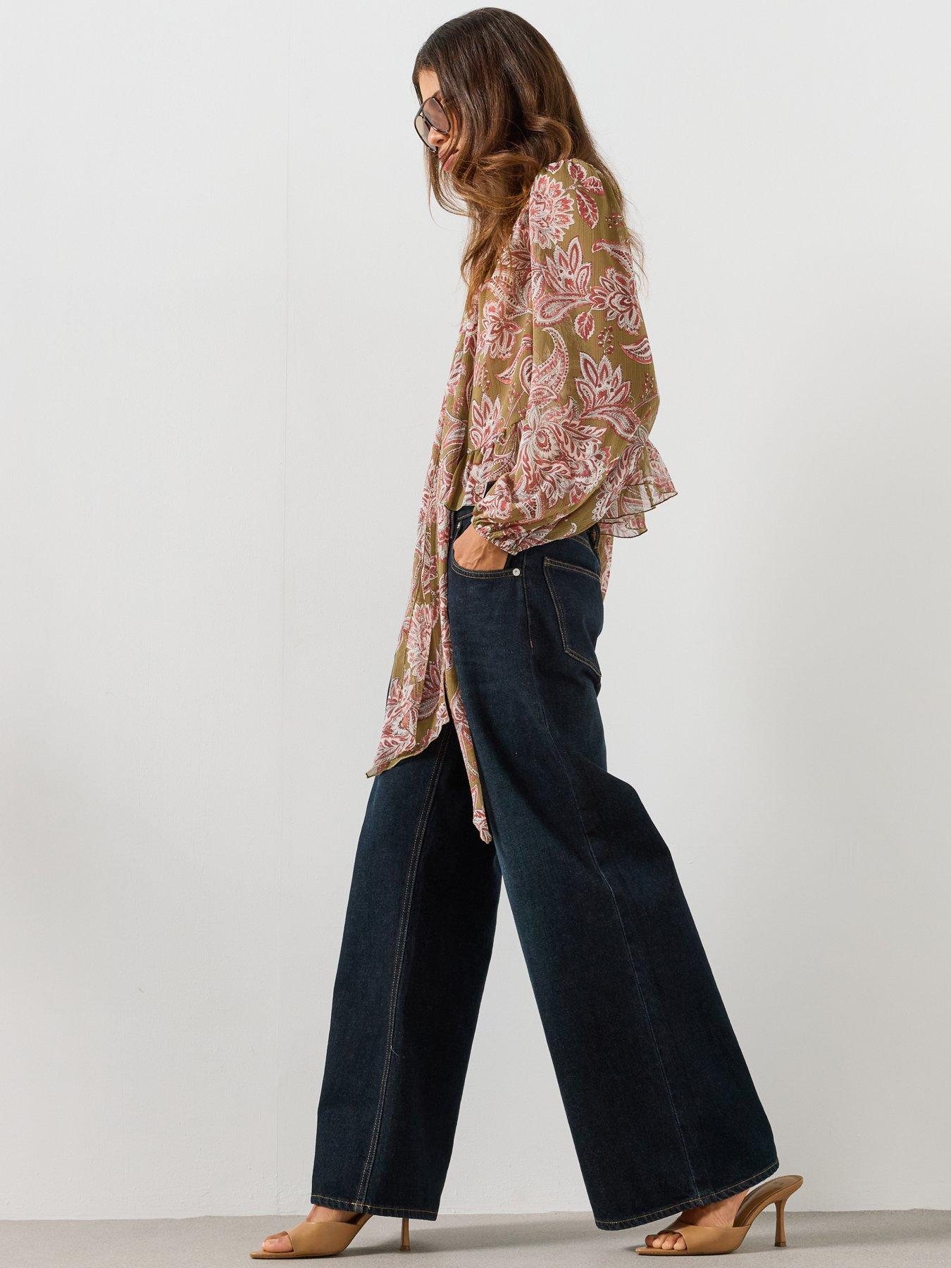 Image 6 of 6 of Mango Floral Print Tie Neck Blouse - Green