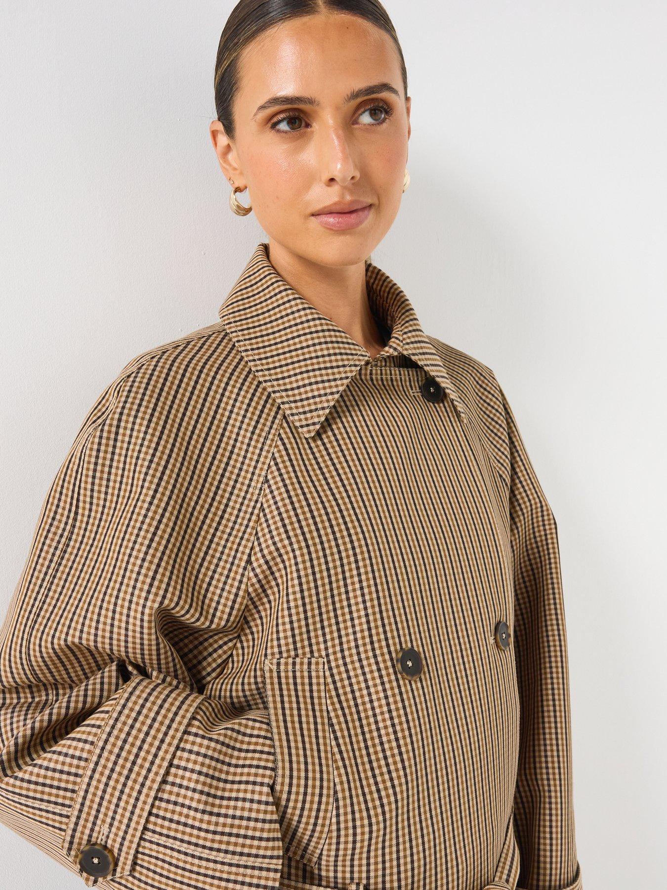 Image 4 of 6 of Mango Short Checked Trench Coat With Belt