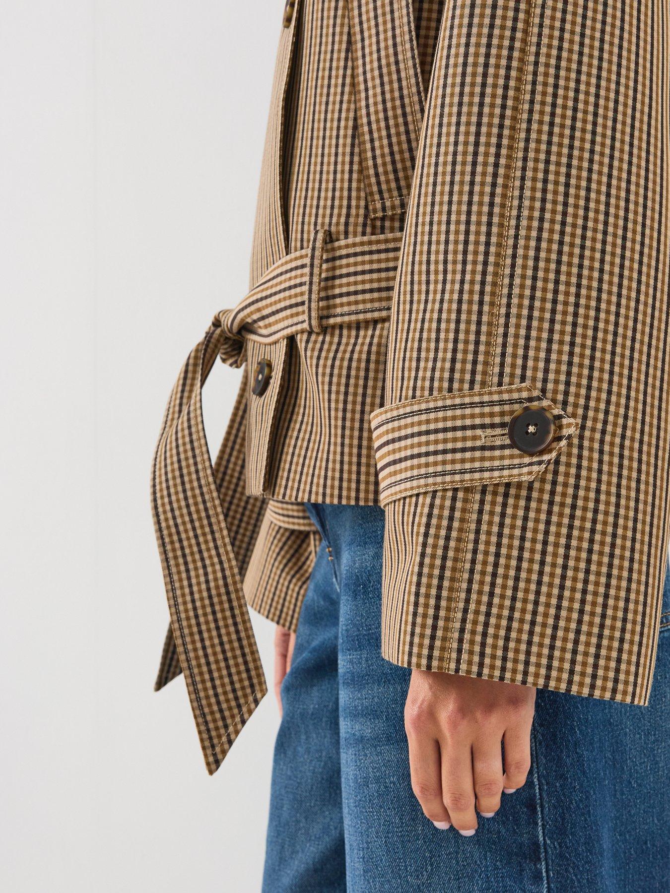 Image 6 of 6 of Mango Short Checked Trench Coat With Belt