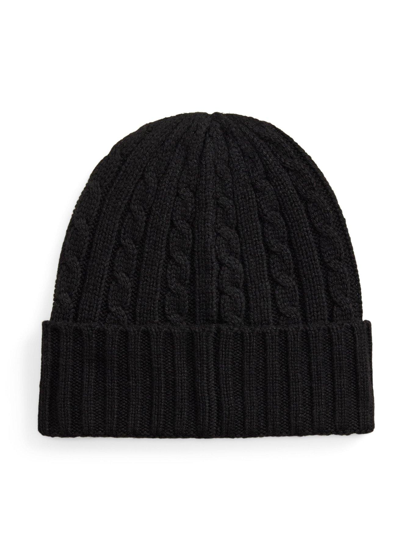 Image 3 of 3 of Lauren by Ralph Lauren Womens Embroidered-Logo Cable-Knit Beanie Hat - Black