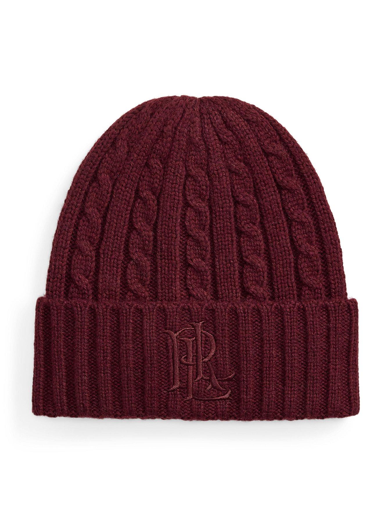 Image 1 of 2 of Lauren by Ralph Lauren Womens Cable Knit Turn-Up Cuff Beanie Hat - Red