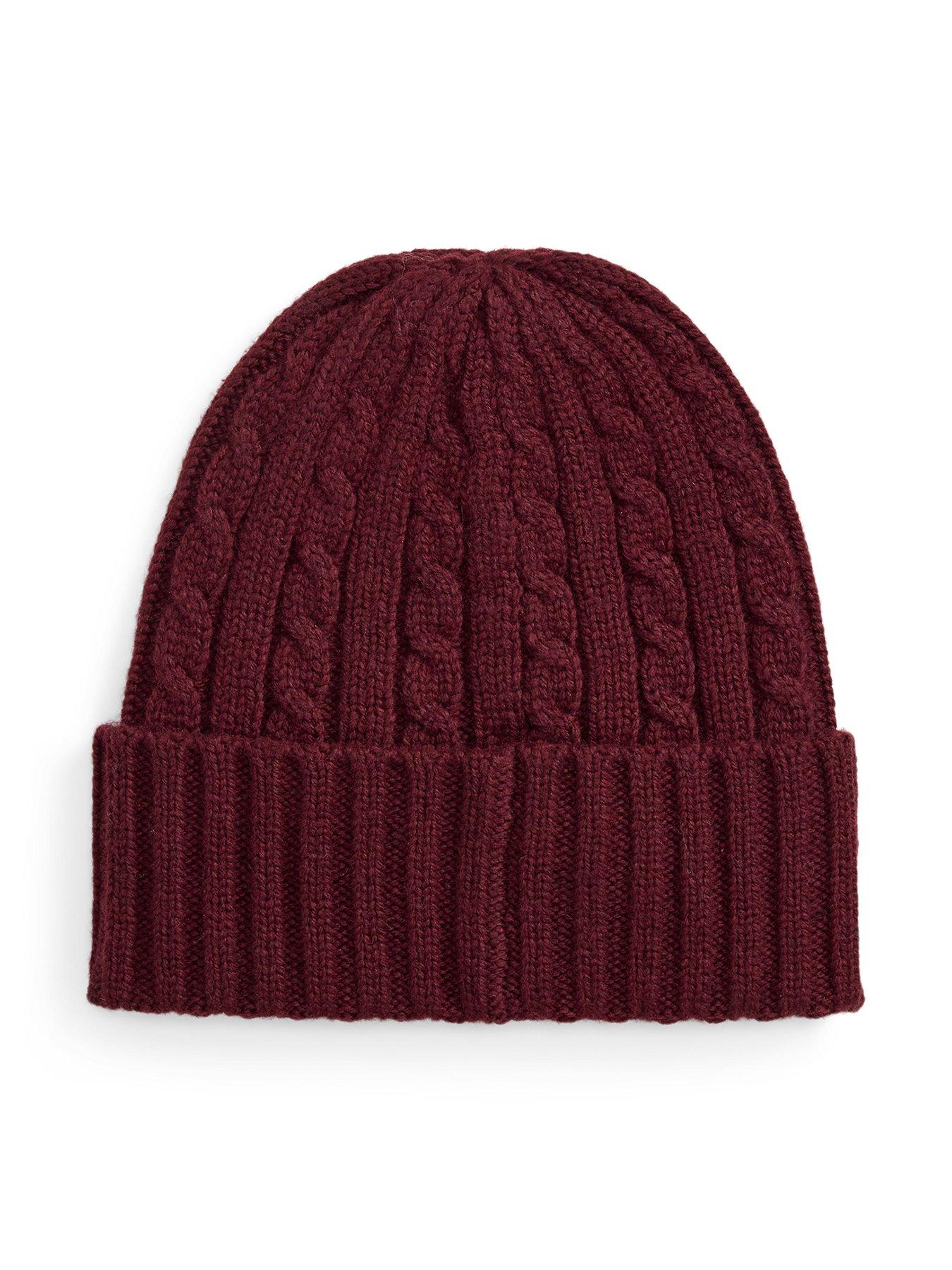 Image 2 of 2 of Lauren by Ralph Lauren Womens Cable Knit Turn-Up Cuff Beanie Hat - Red