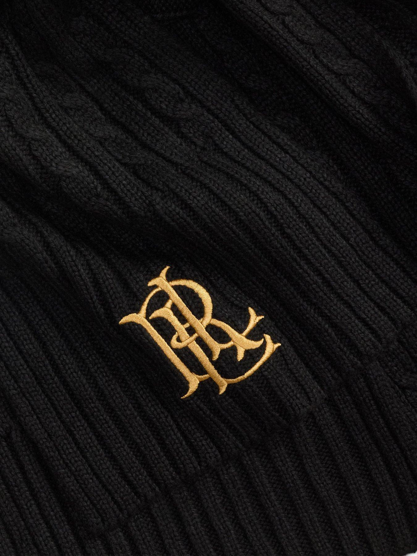 Image 3 of 4 of Lauren by Ralph Lauren Womens Cable Knit Embroidered Logo Scarf - Black