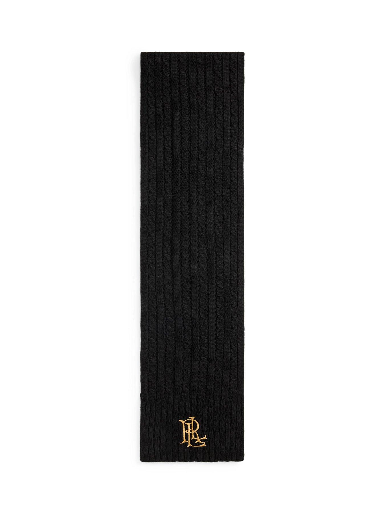 Image 4 of 4 of Lauren by Ralph Lauren Womens Cable Knit Embroidered Logo Scarf - Black