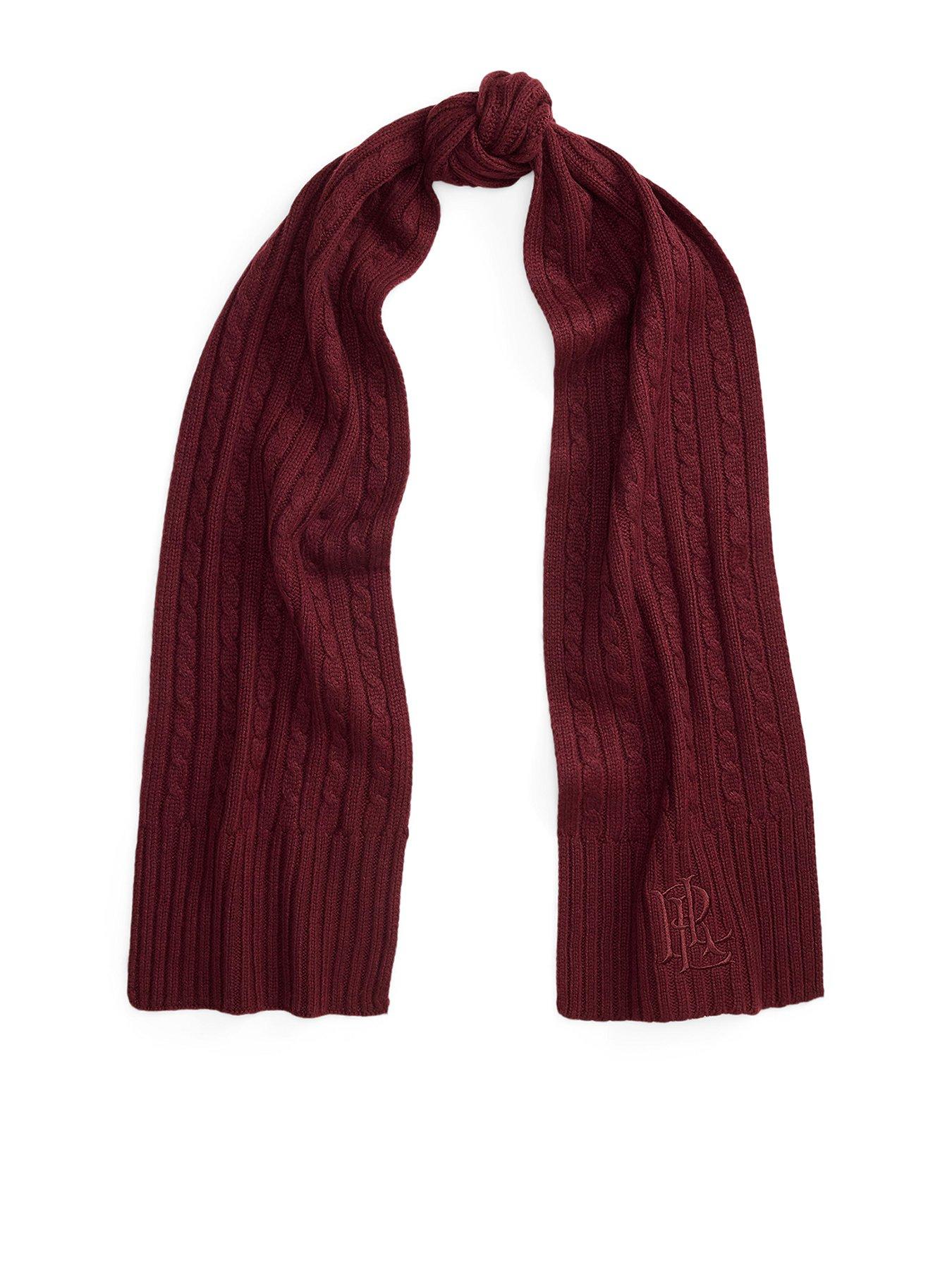 Image 1 of 4 of Lauren by Ralph Lauren Womens Cable Knit Wool Blend Scarf - Red