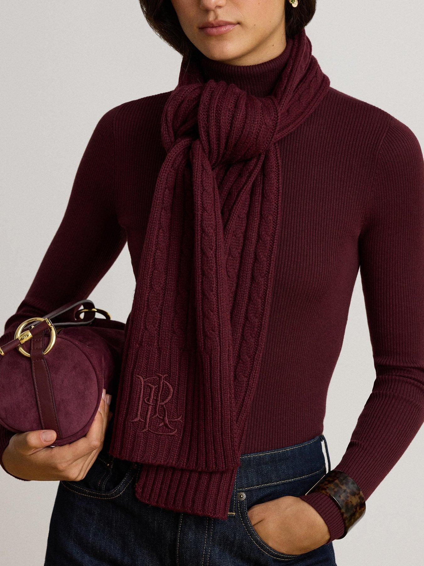 Image 2 of 4 of Lauren by Ralph Lauren Womens Cable Knit Wool Blend Scarf - Red