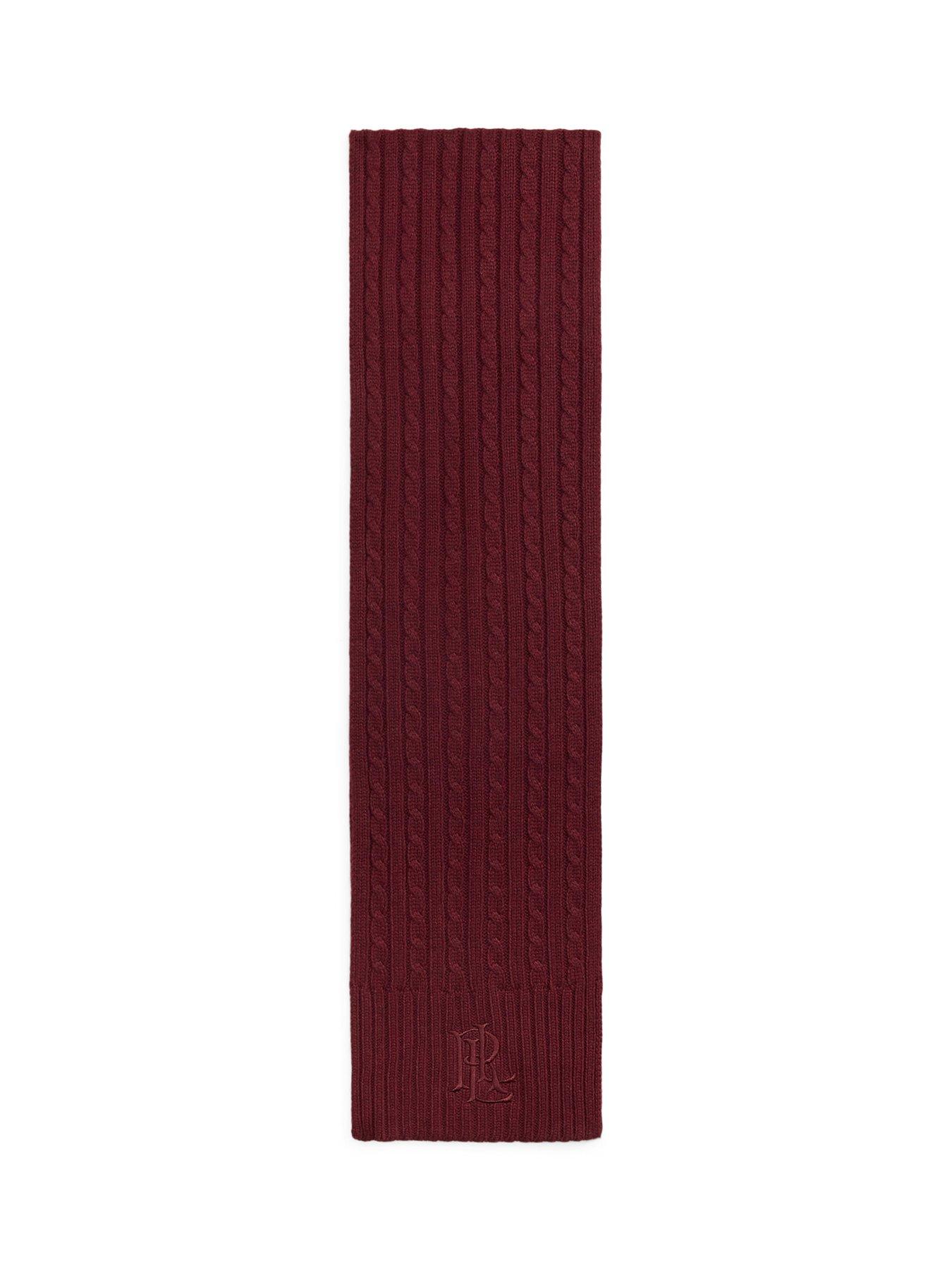 Image 4 of 4 of Lauren by Ralph Lauren Womens Cable Knit Wool Blend Scarf - Red