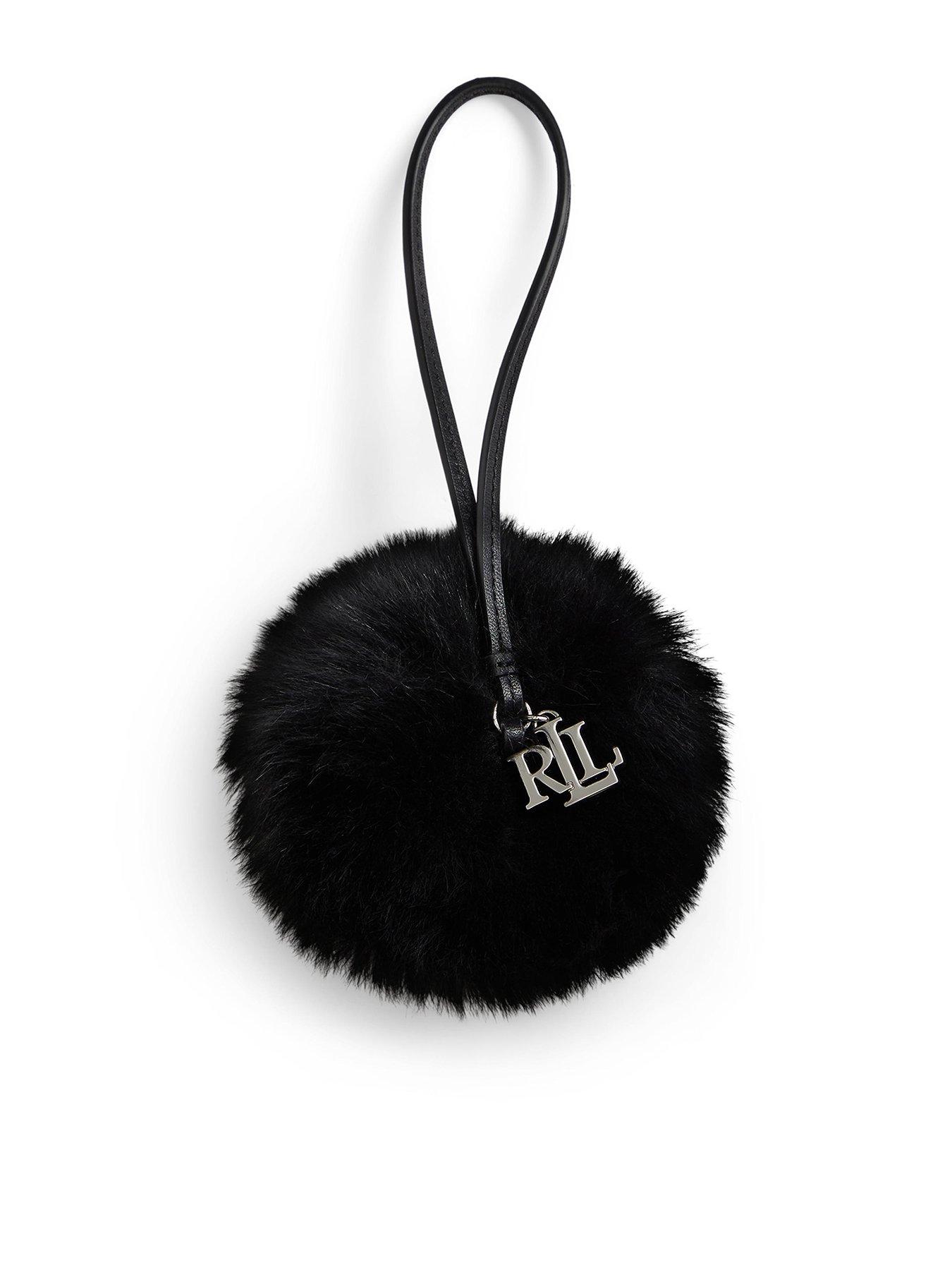 Image 1 of 3 of Lauren by Ralph Lauren Womens Leather &amp; Shearling Pom-Pom Bag Charm - Black