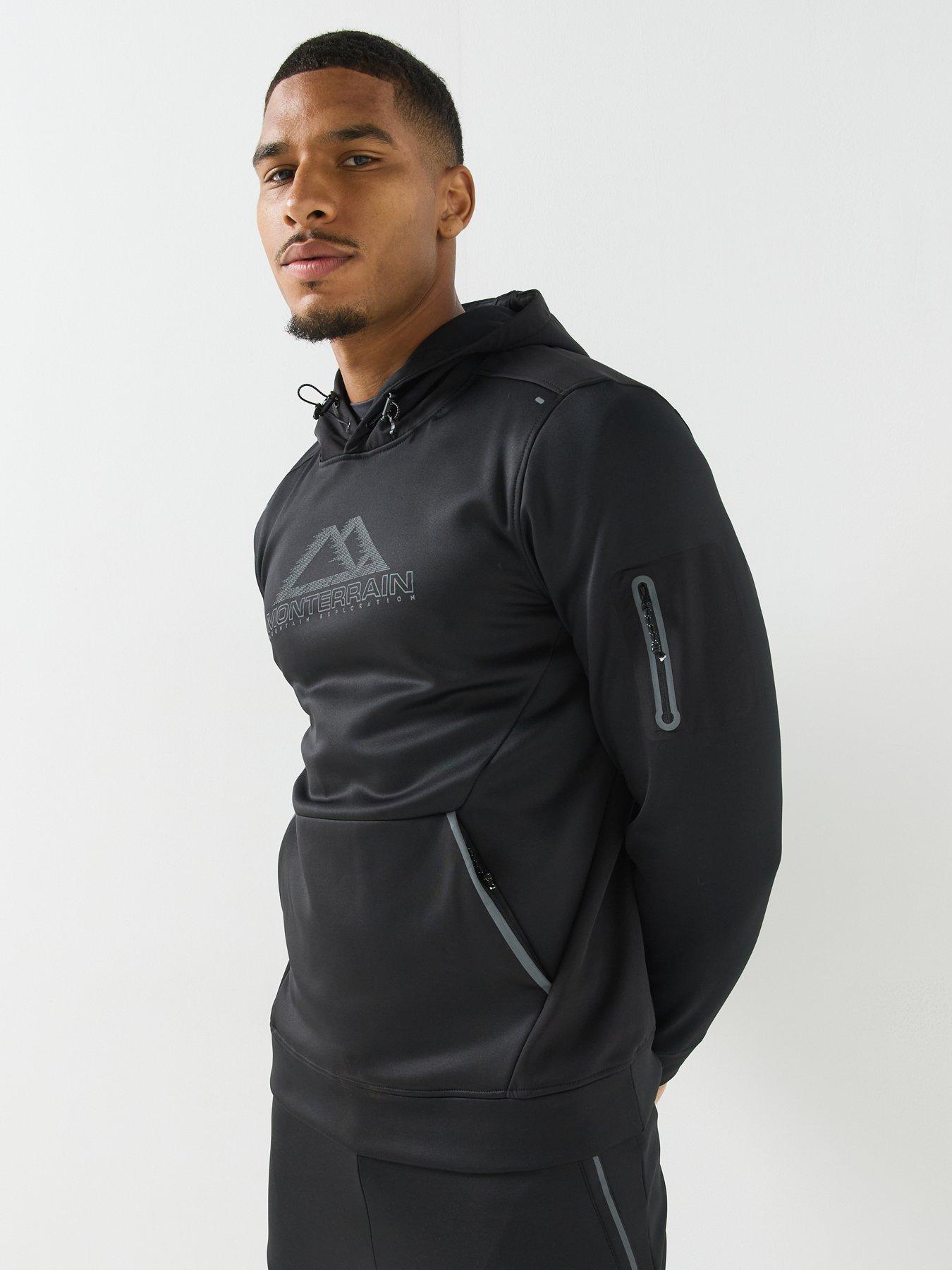 Image 1 of 6 of Monterrain Mens Speed 4.0 Poly Fleece Stretch Overhead Hoodie - Black