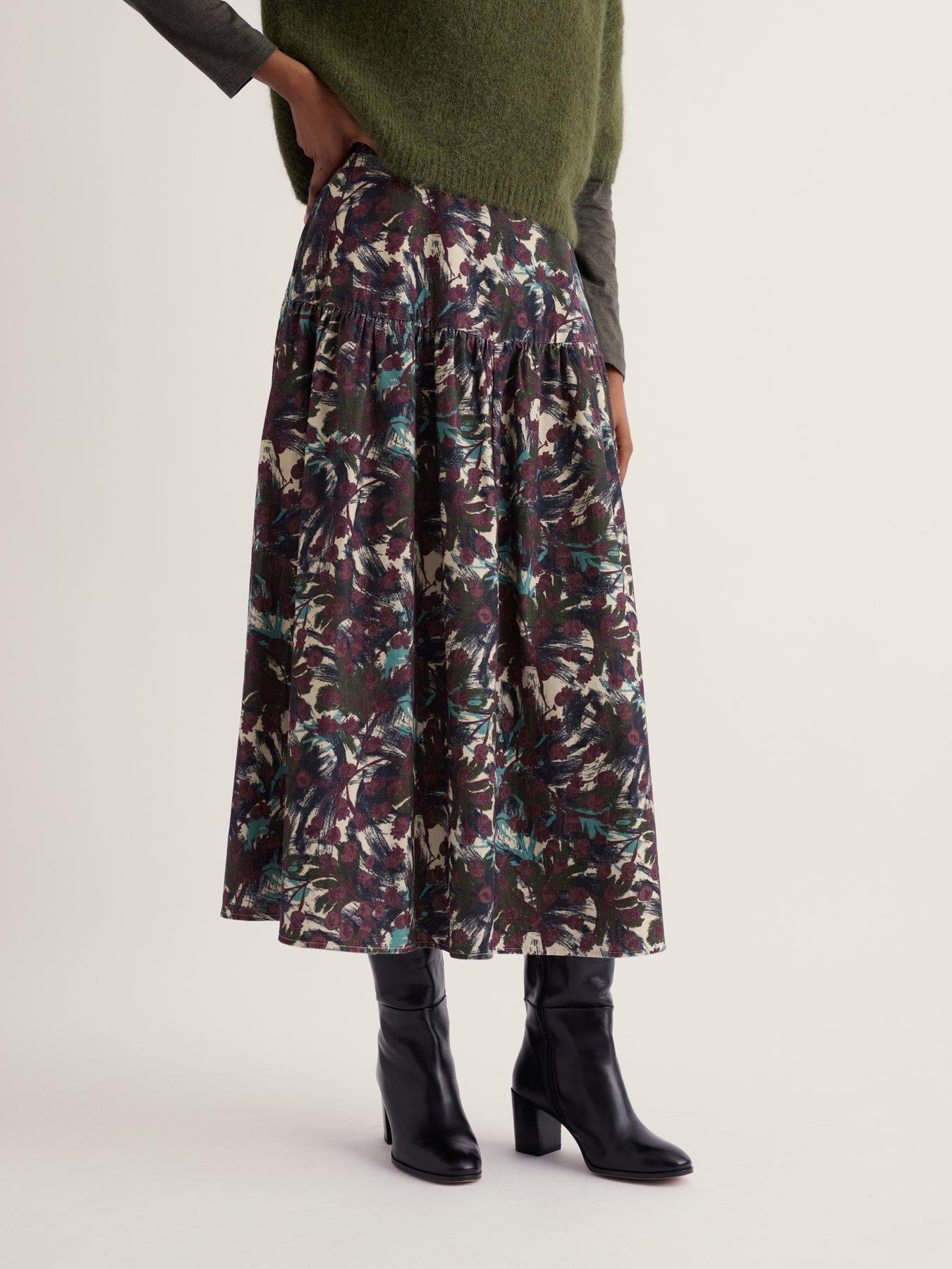 Image 1 of 5 of Seasalt Cornwall Hamlyn A-Line Tiered Needlecord Midi Skirt - Multi