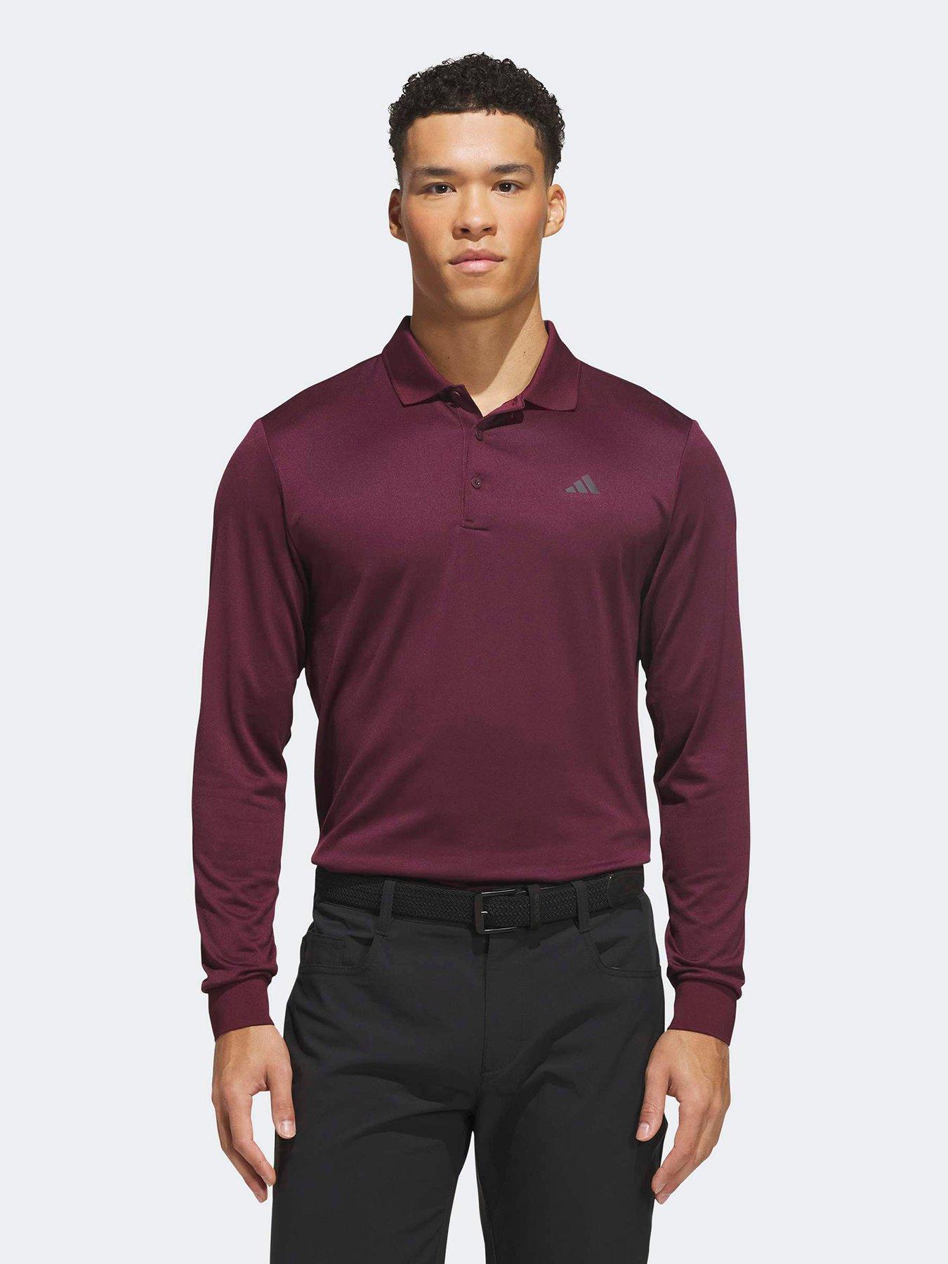 adidas Mens Golf Ultimate 365 Climacool Long Sleeve Polo Shirt - Maroon - Red