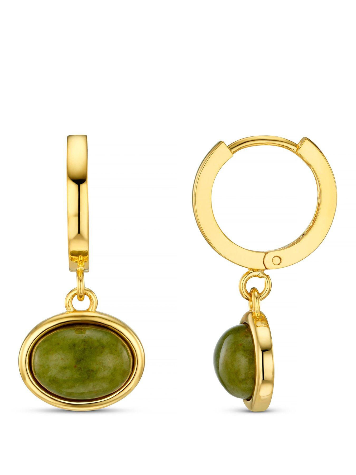 Image 1 of 3 of Orelia SP Green Jade Charm Micro Hoops