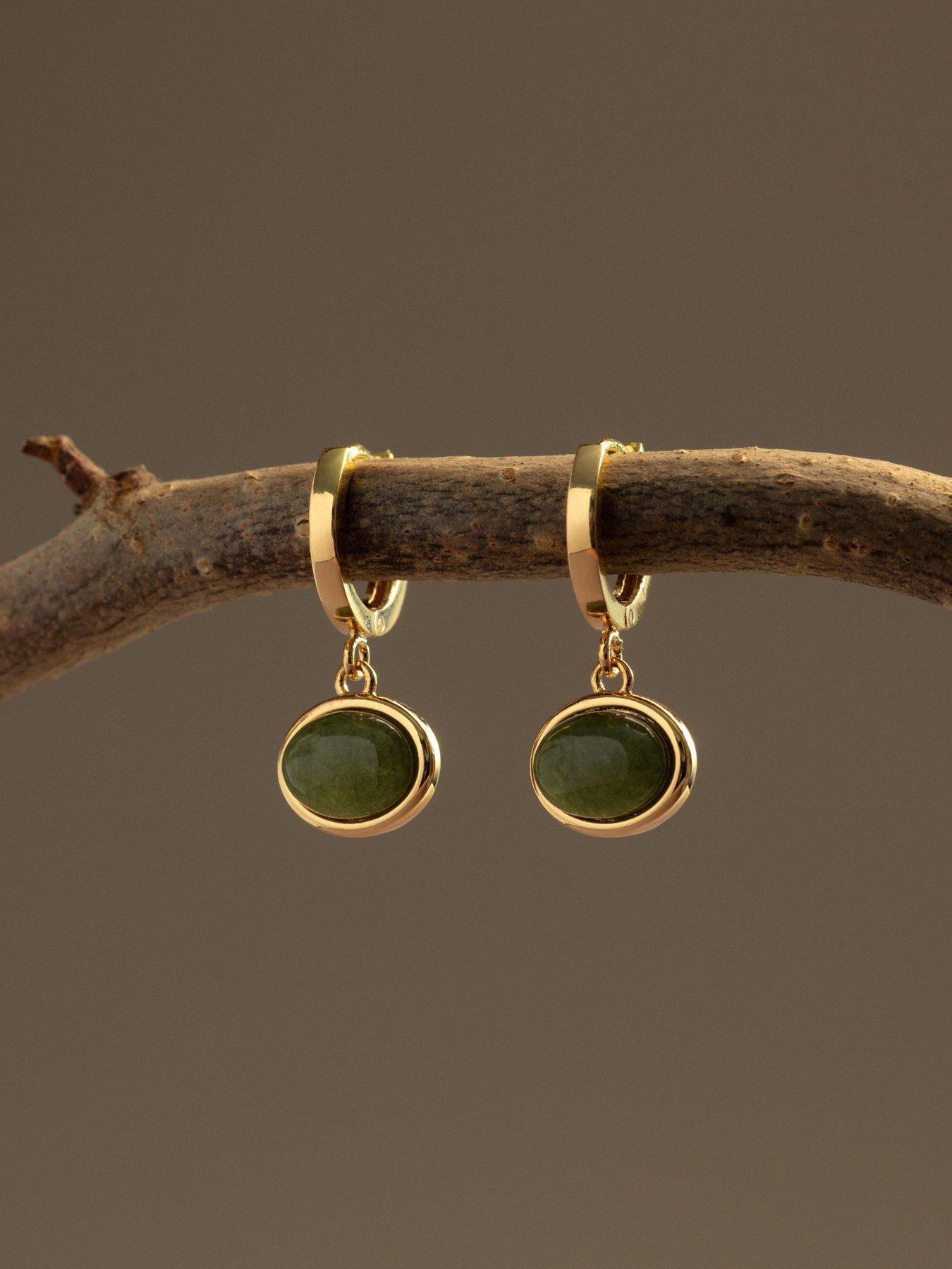 Image 3 of 3 of Orelia SP Green Jade Charm Micro Hoops